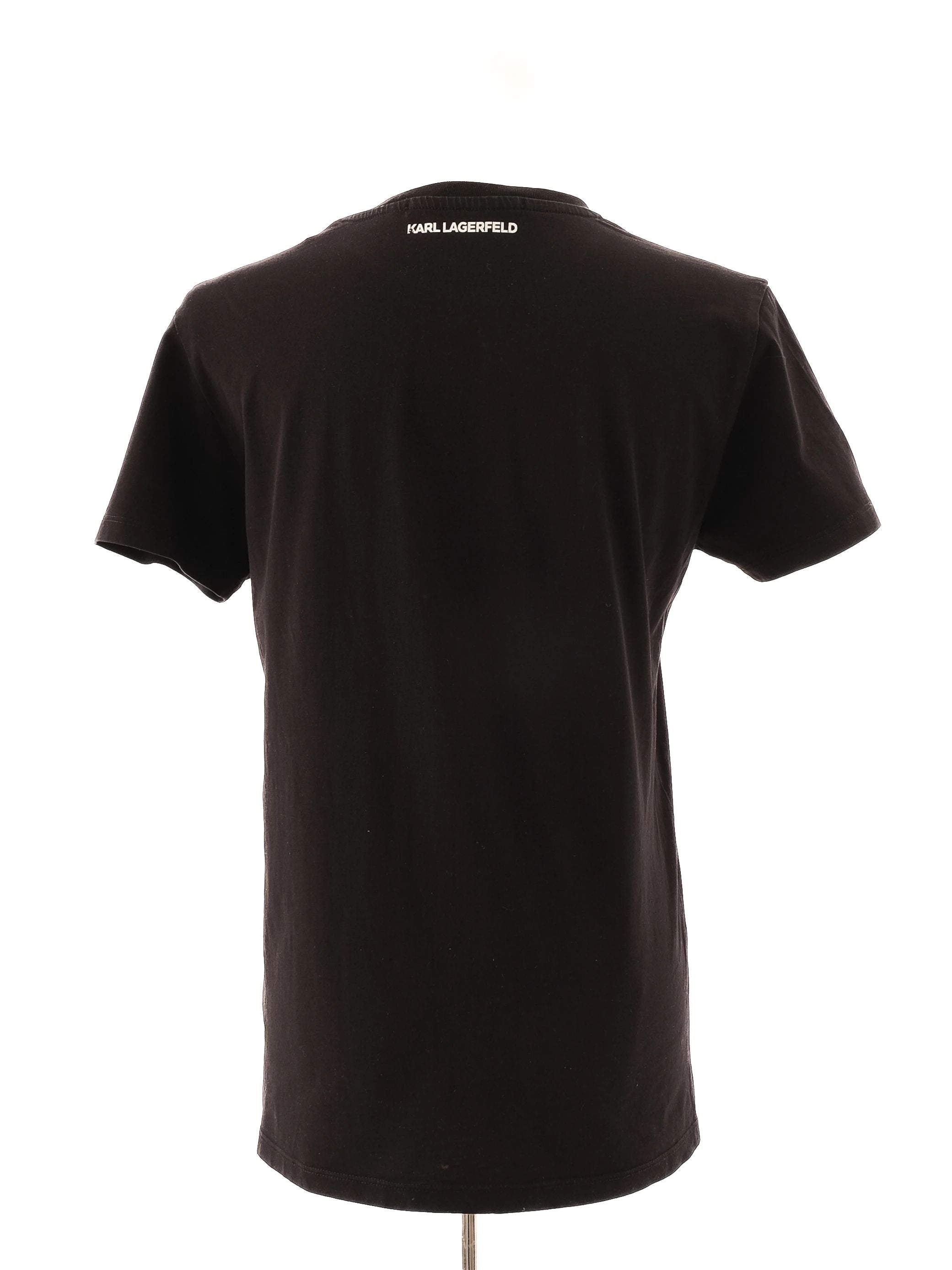 Excellent Karl Lagerfeld Black Cotton T-Shirt Size M with Cat Graphic