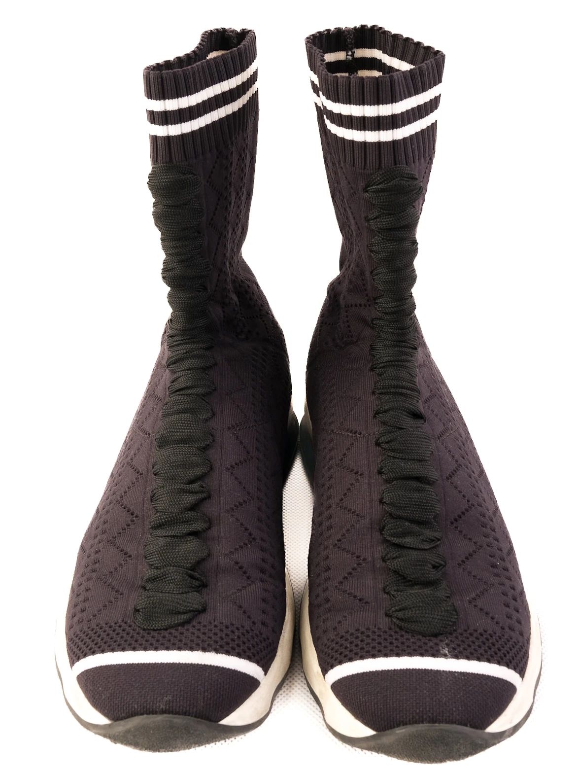 Excellent Fendi Black High-Top Sneakers Fabric Size 37