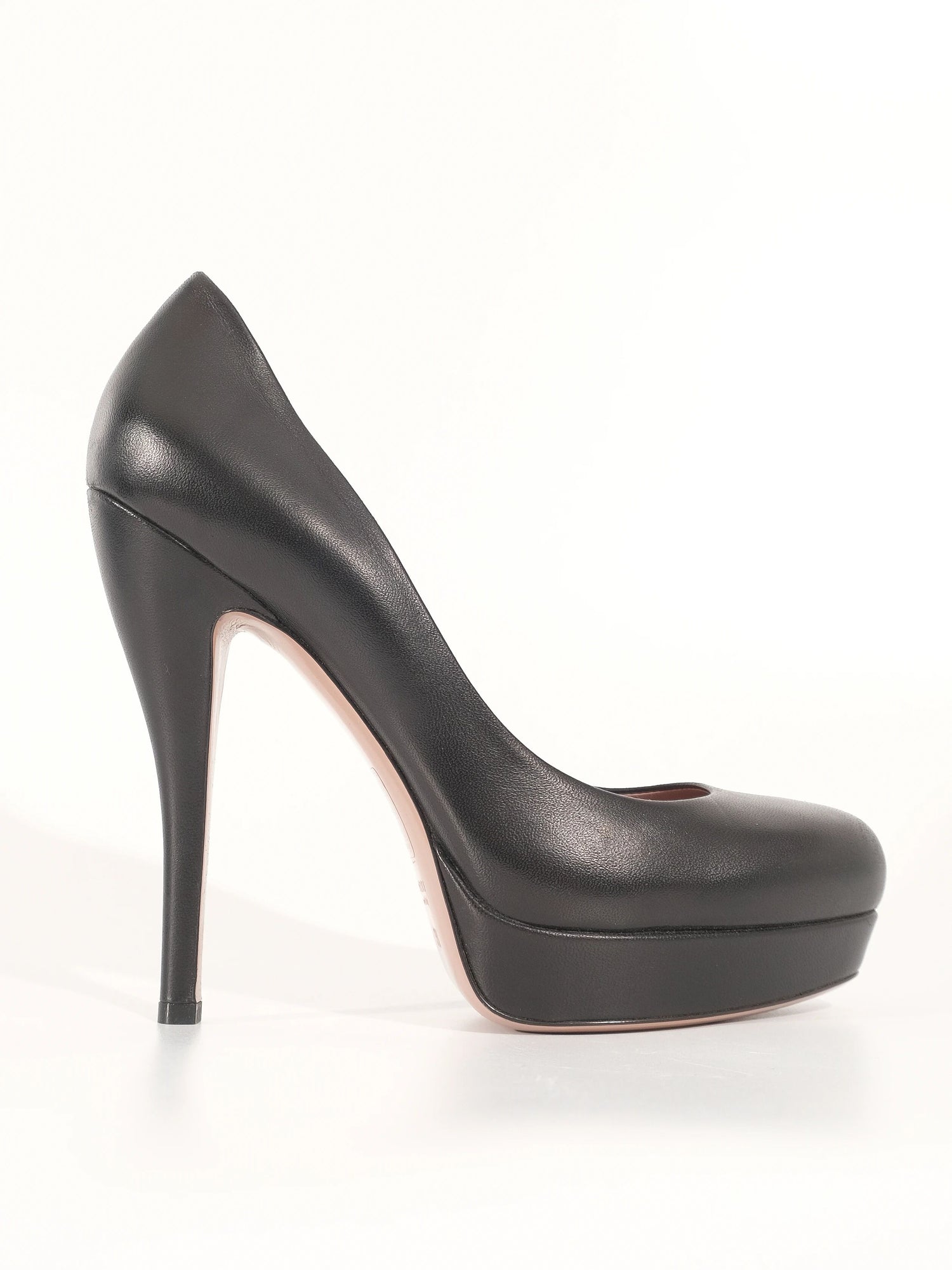 Perfect Gucci Black Leather High-Heeled Platform Shoes Size 38.5