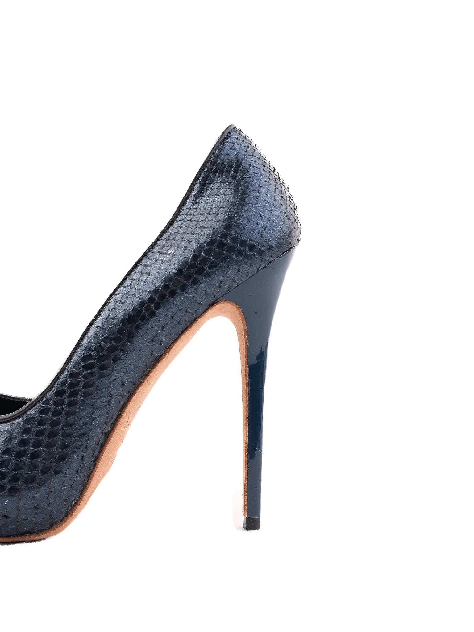 Excellent Alexander McQueen Blue Leather Peep-Toe High Heels