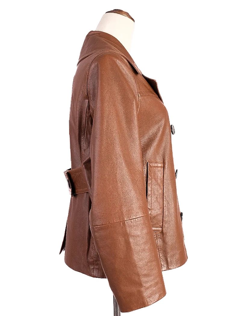 NEW Max Mara Orange Double-Breasted Leather Jacket Size XS