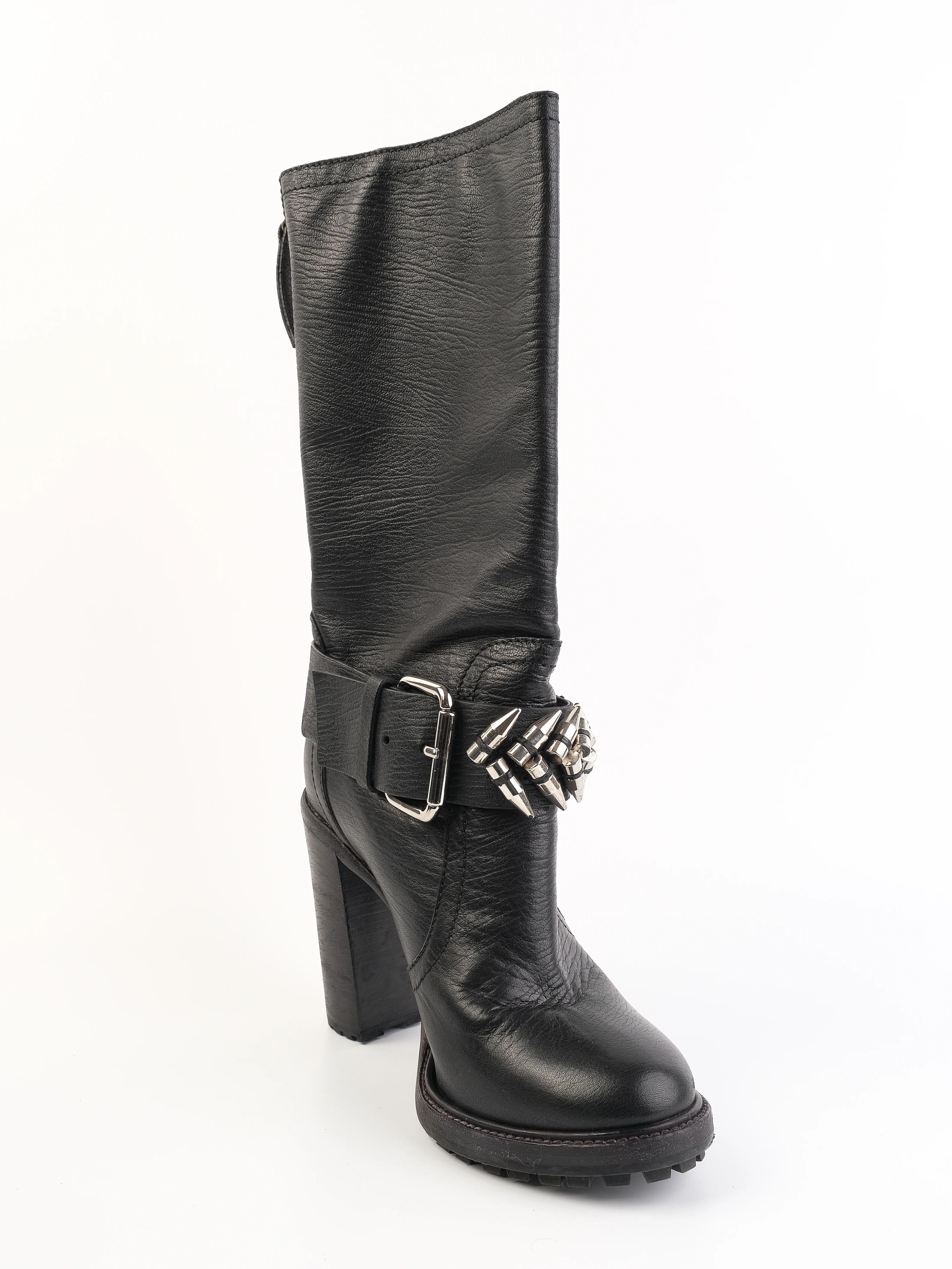 Excellent Gianmarco Lorenzi Black Leather High-Heeled Boots Size 38