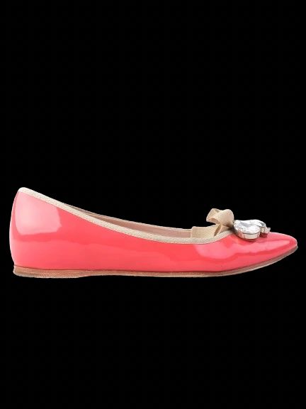 Excellent Miu Miu Pink Leather Ballet Flats Size 36.5 with Bow & Crystals