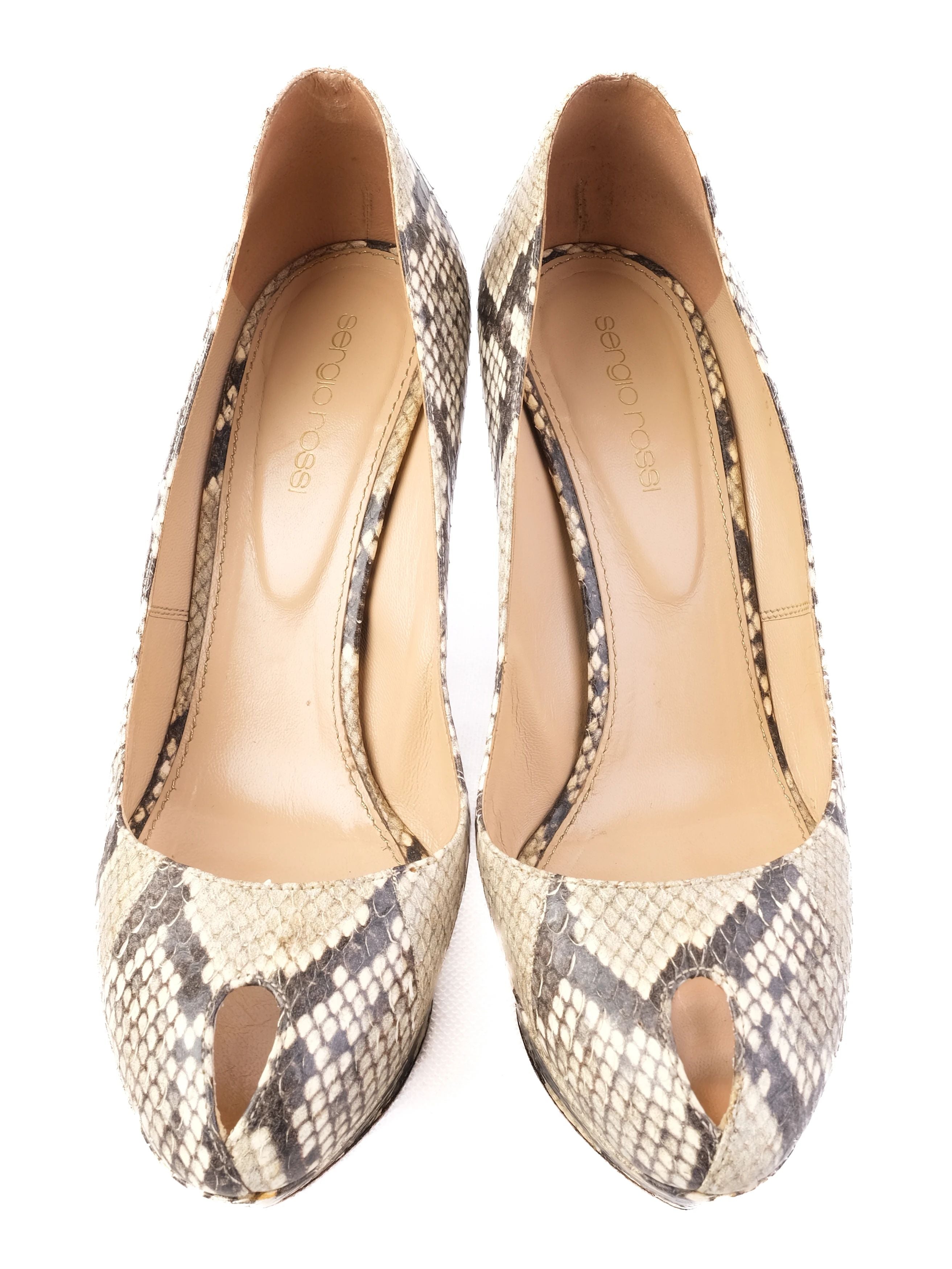 Excellent Sergio Rossi High Heeled Snakeskin Leather Shoes Size 38.5