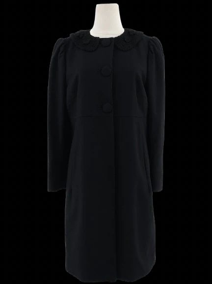 Excellent Red Valentino Black Wool Coat Size L with Textured Detail