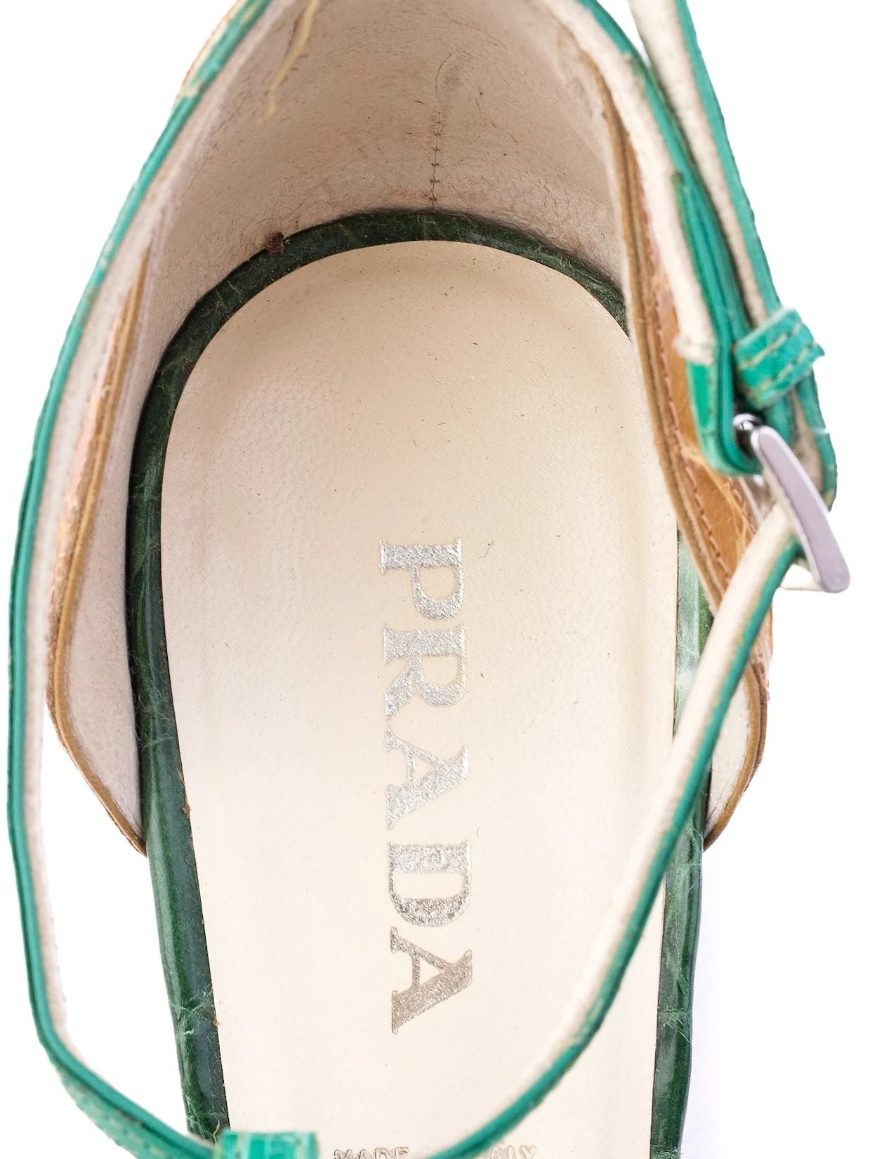 Excellent Prada Green Leather Wedge-heeled Sandals Size 38
