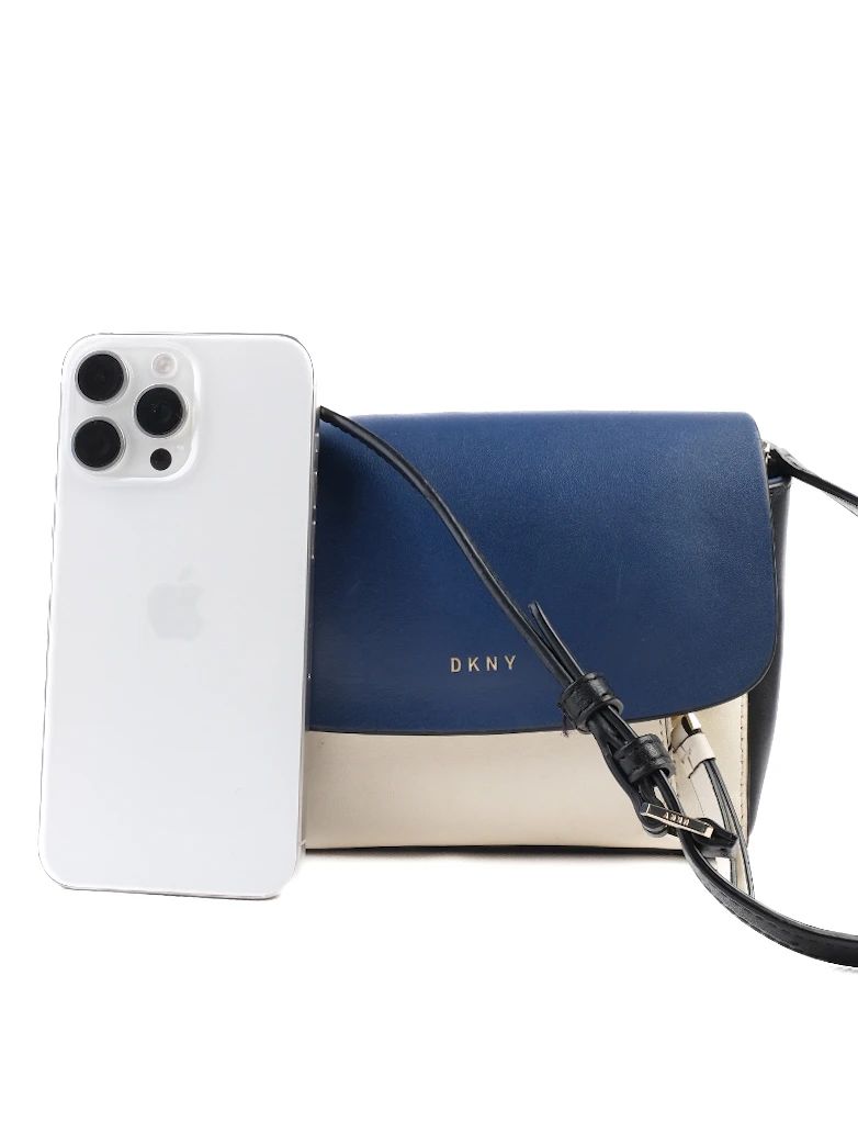 Excellent DKNY Crossbody Bag Navy Blue White Black Genuine Leather