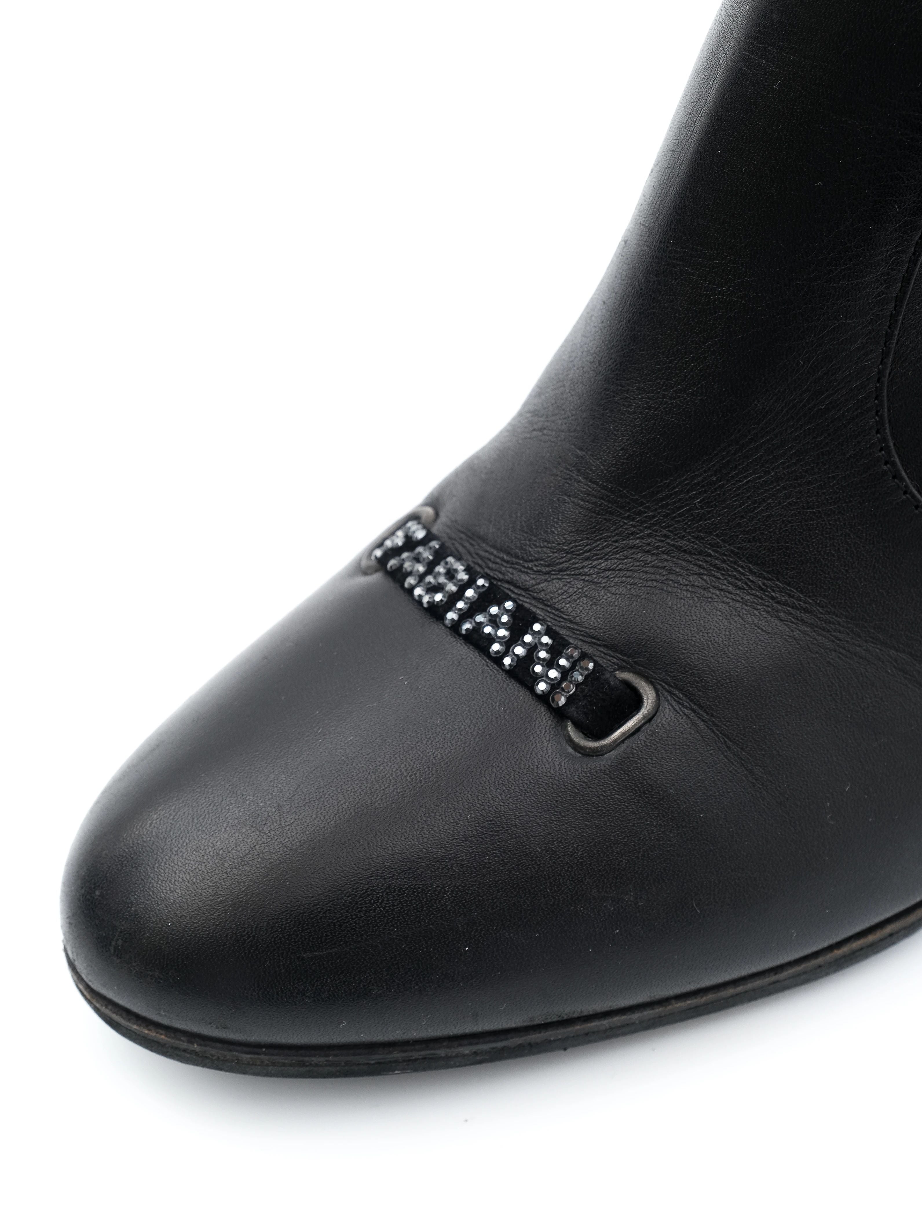 Excellent Giovanni Fabiani Black Leather Knee-High Boots Size 38