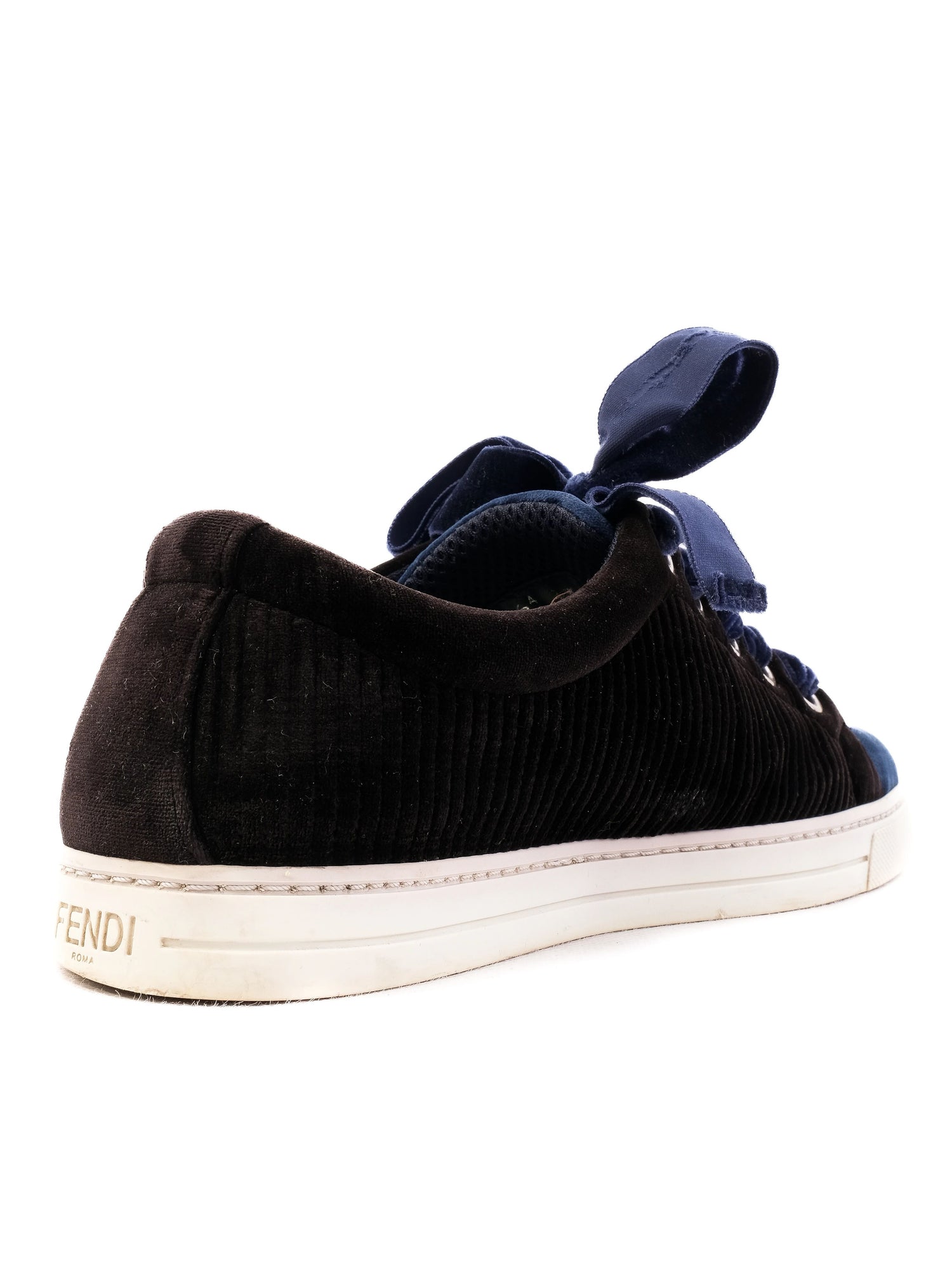 Excellent Fendi Black Fabric Sneakers Size 37 with Blue Accents