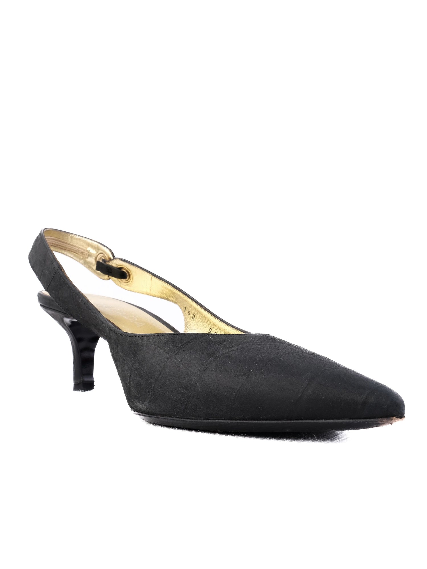 Escada Black Leather Slingback High Heel Shoes with Metal Eyelets
