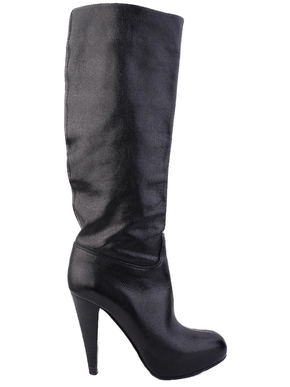 Excellent Bally Black Leather Knee-High Stiletto Heeled Boots Size 37.5