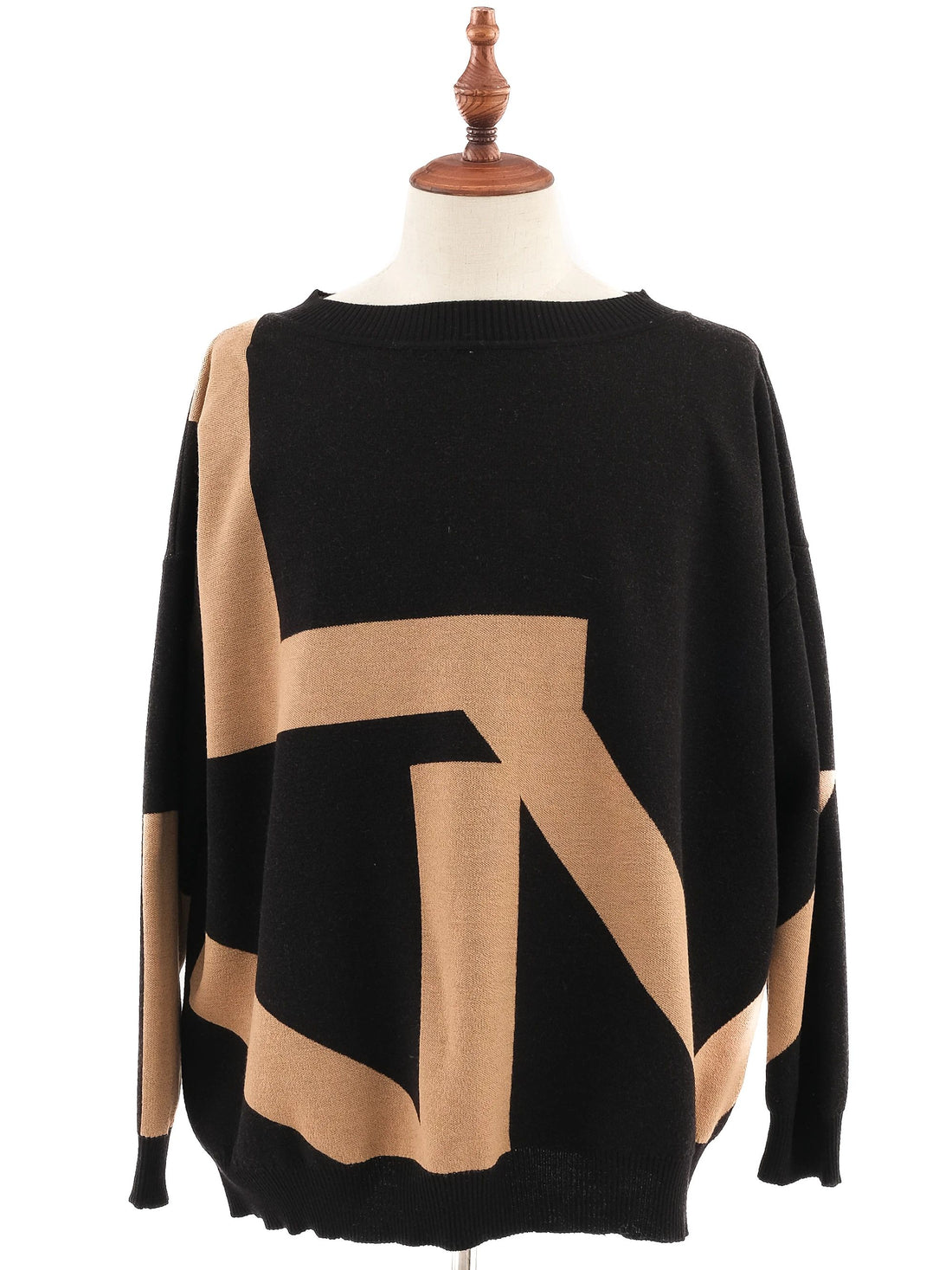 Excellent Liviana Conti Black Wool Sweater Size M Geometric Pattern