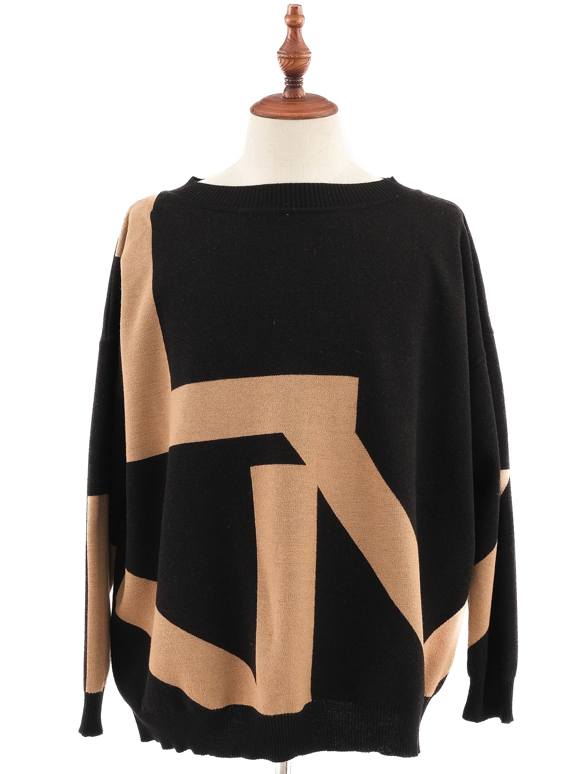 Excellent Liviana Conti Black Wool Sweater Size M Geometric Pattern