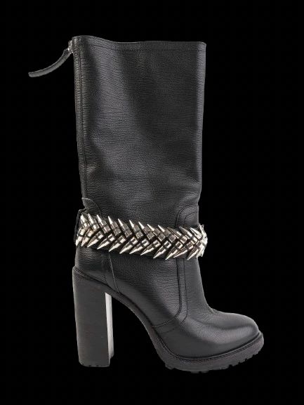 Excellent Gianmarco Lorenzi Black Leather High-Heeled Boots Size 38