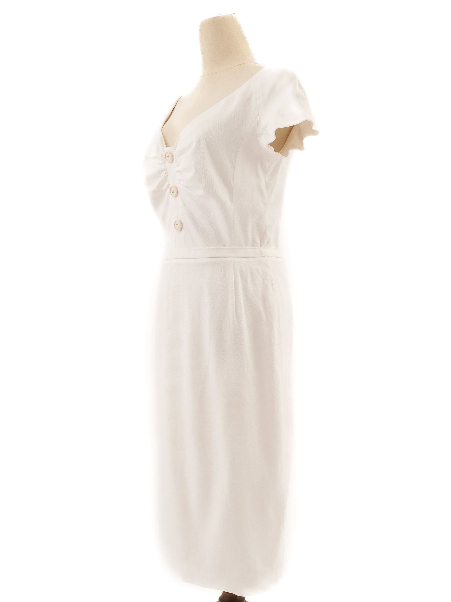 Excellent Dior White Elastane Dress Size L with V-Neck and Zipper