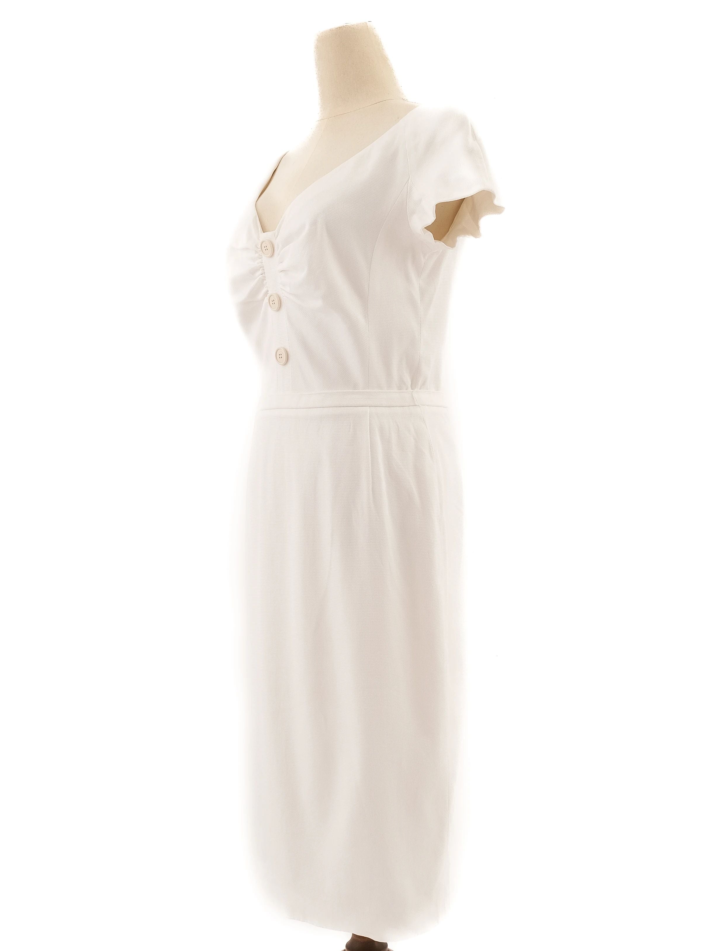 Excellent Dior White Elastane Dress Size L with V-Neck and Zipper