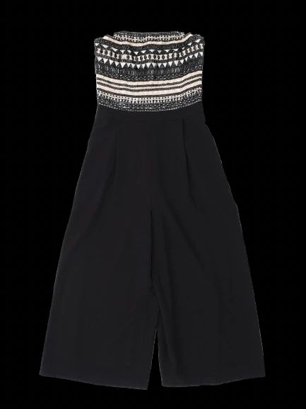 Excellent Alice+Olivia Strapless Jumpsuit Black Embellished Size S