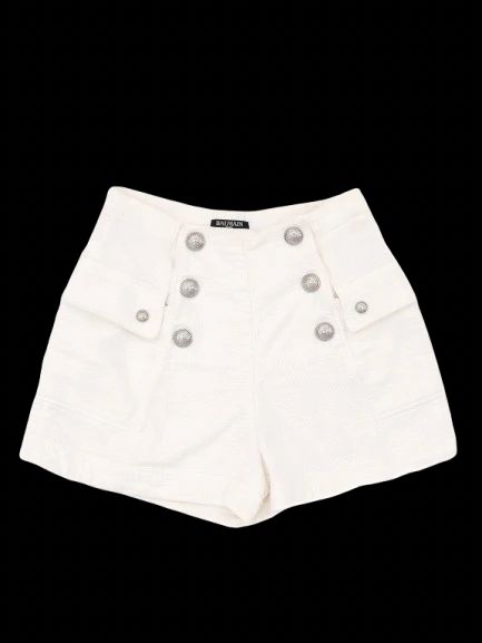 Excellent Balmain White Cotton Shorts with Silver Buttons Size S