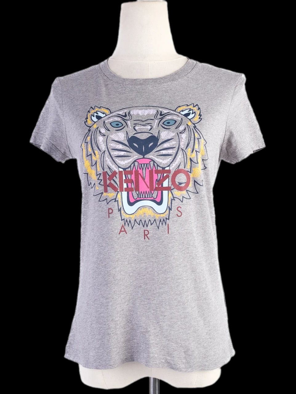 Kenzo Gray Cotton T-Shirt with Tiger Graphic Size XS Excellent