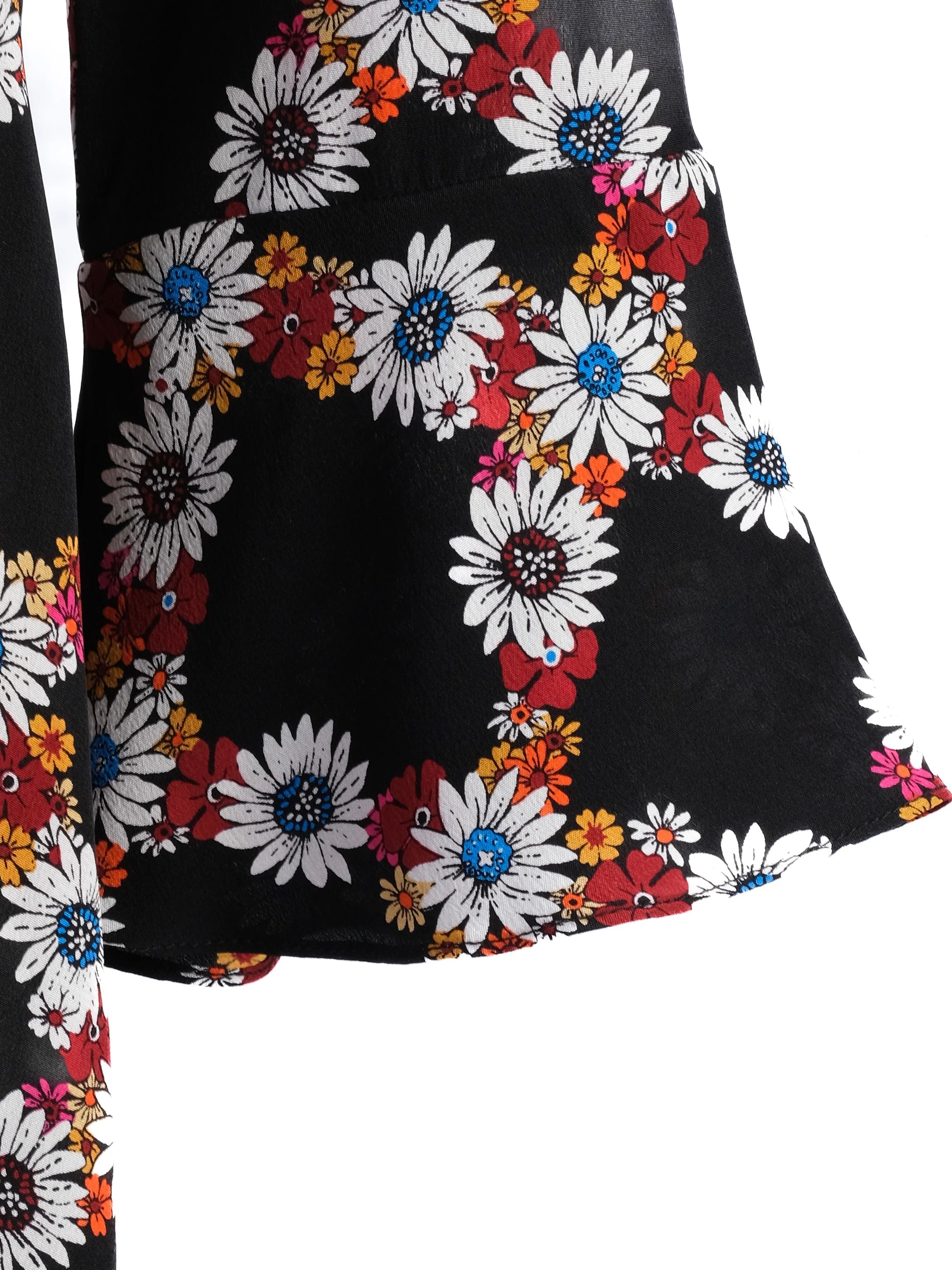 Excellent Sandro Black Silk Dress Size S Floral Pattern Long Sleeve
