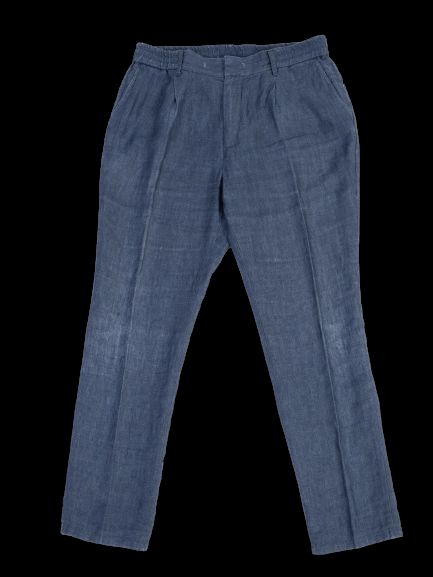 Excellent Brunello Cucinelli Blue Linen Pants XL Straight-Leg Design