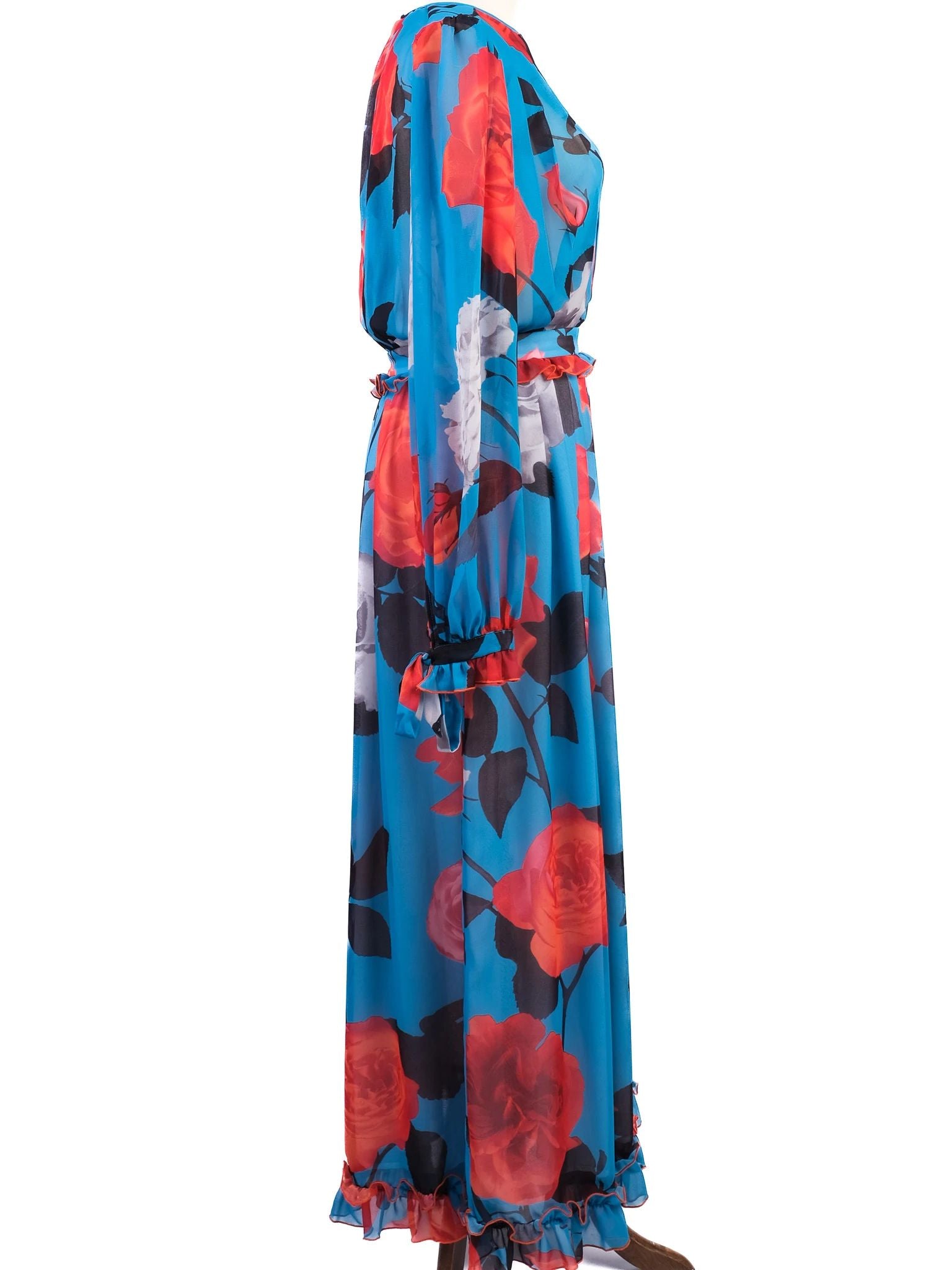 Excellent MSGM Floral Maxi Dress Blue Red White Polyester Women