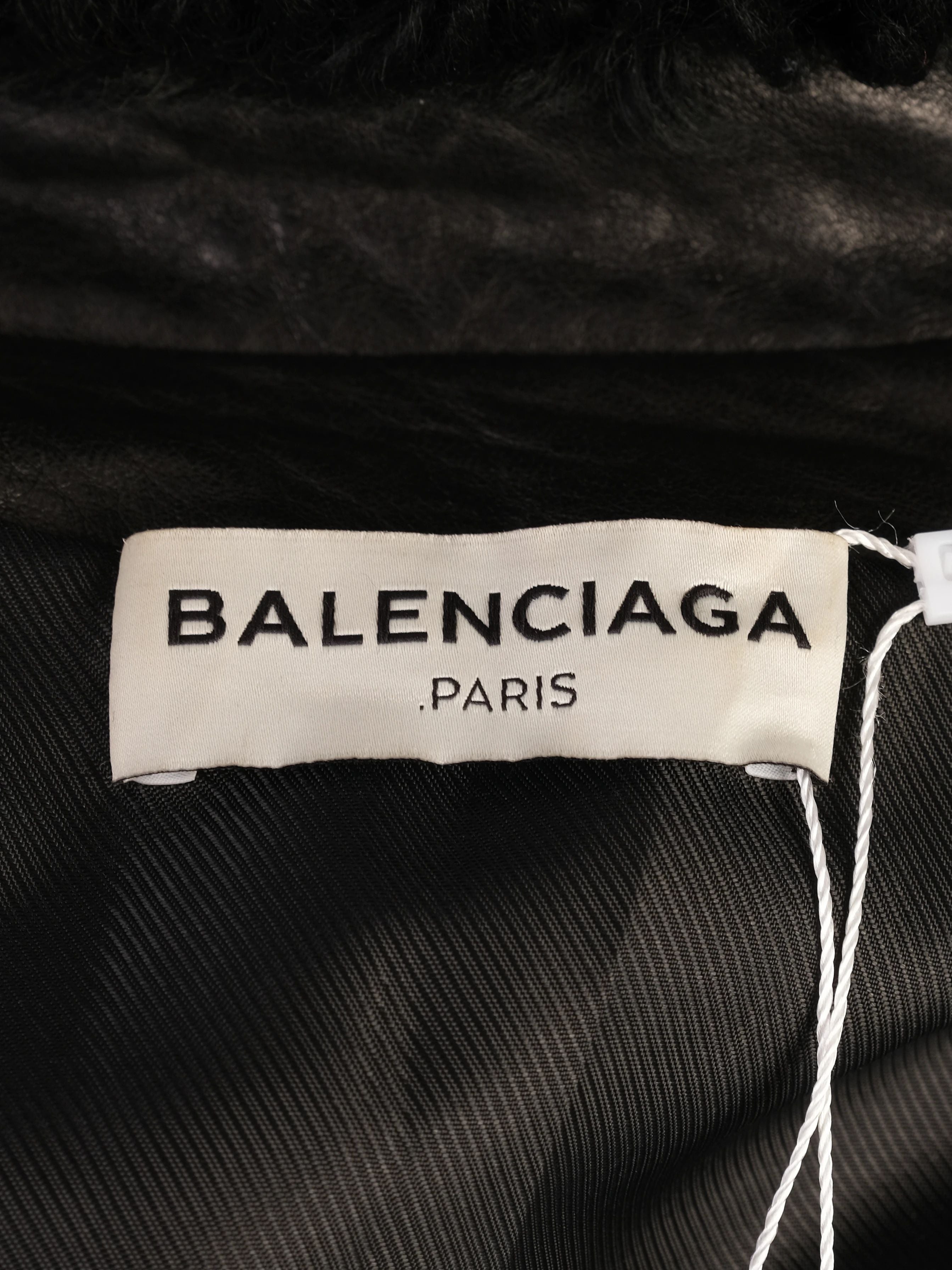 Excellent Balenciaga Black Leather Jacket with Shearling Collar, Size S
