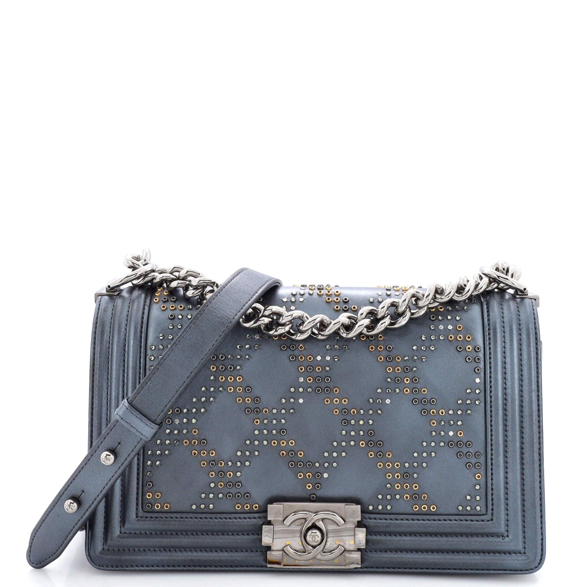 Chanel Boy Flap Bag Studded Leather Old Medium