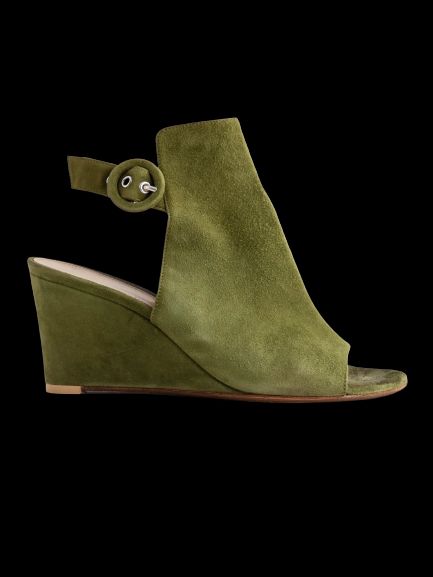 Good Gianvito Rossi Green Genuine Suede Wedge Sandals Size 35