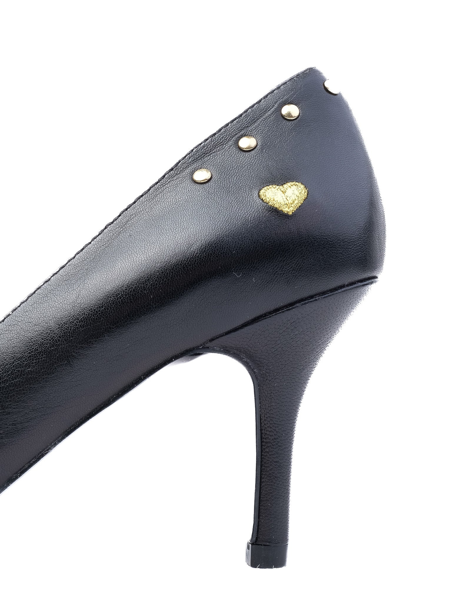Perfect Moschino Black Leather High-Heeled Shoes Size 39 with Gold Accents