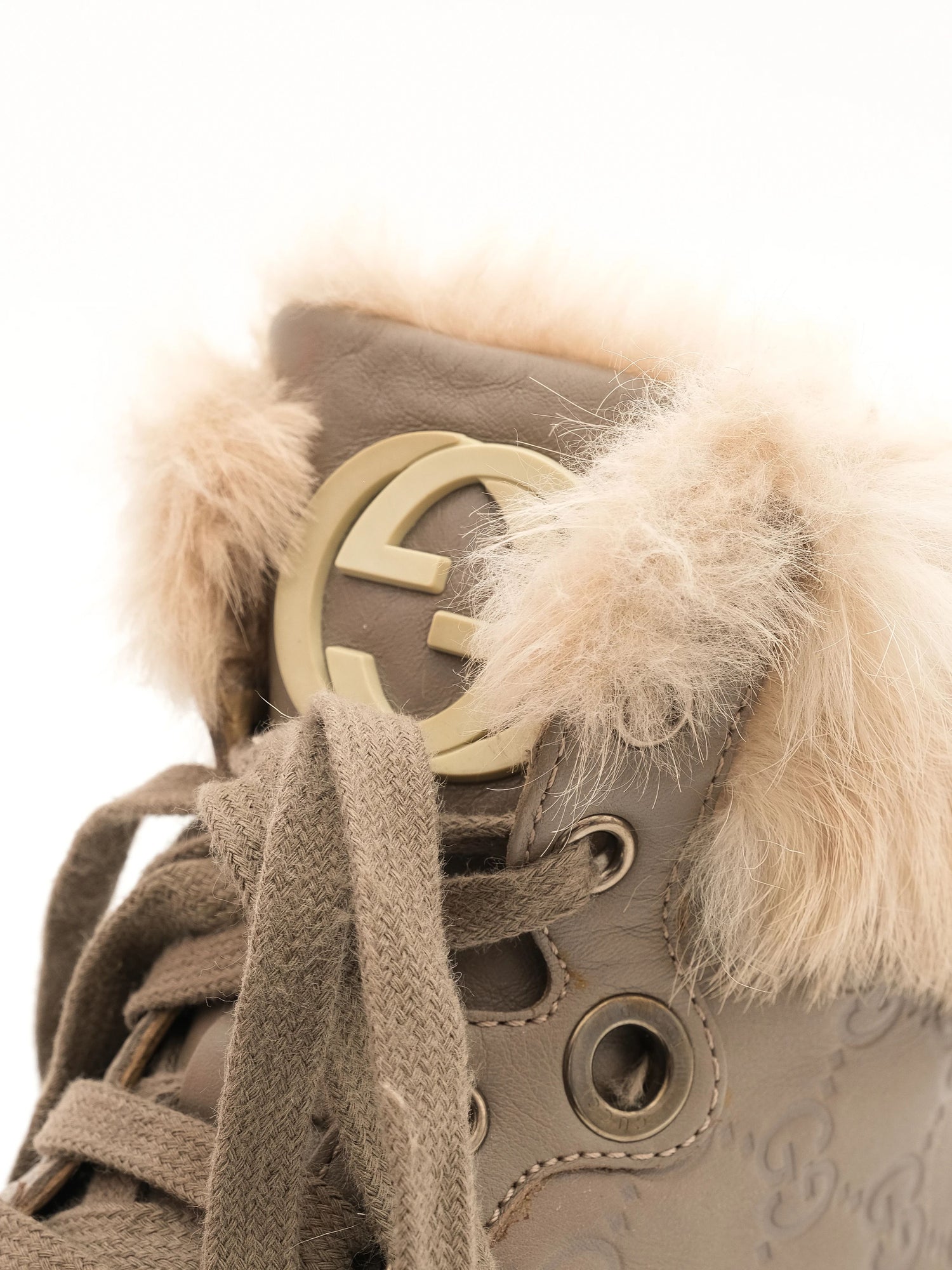 Excellent Gucci Gray Leather High-Top Sneakers with Fur Lining, Size 37