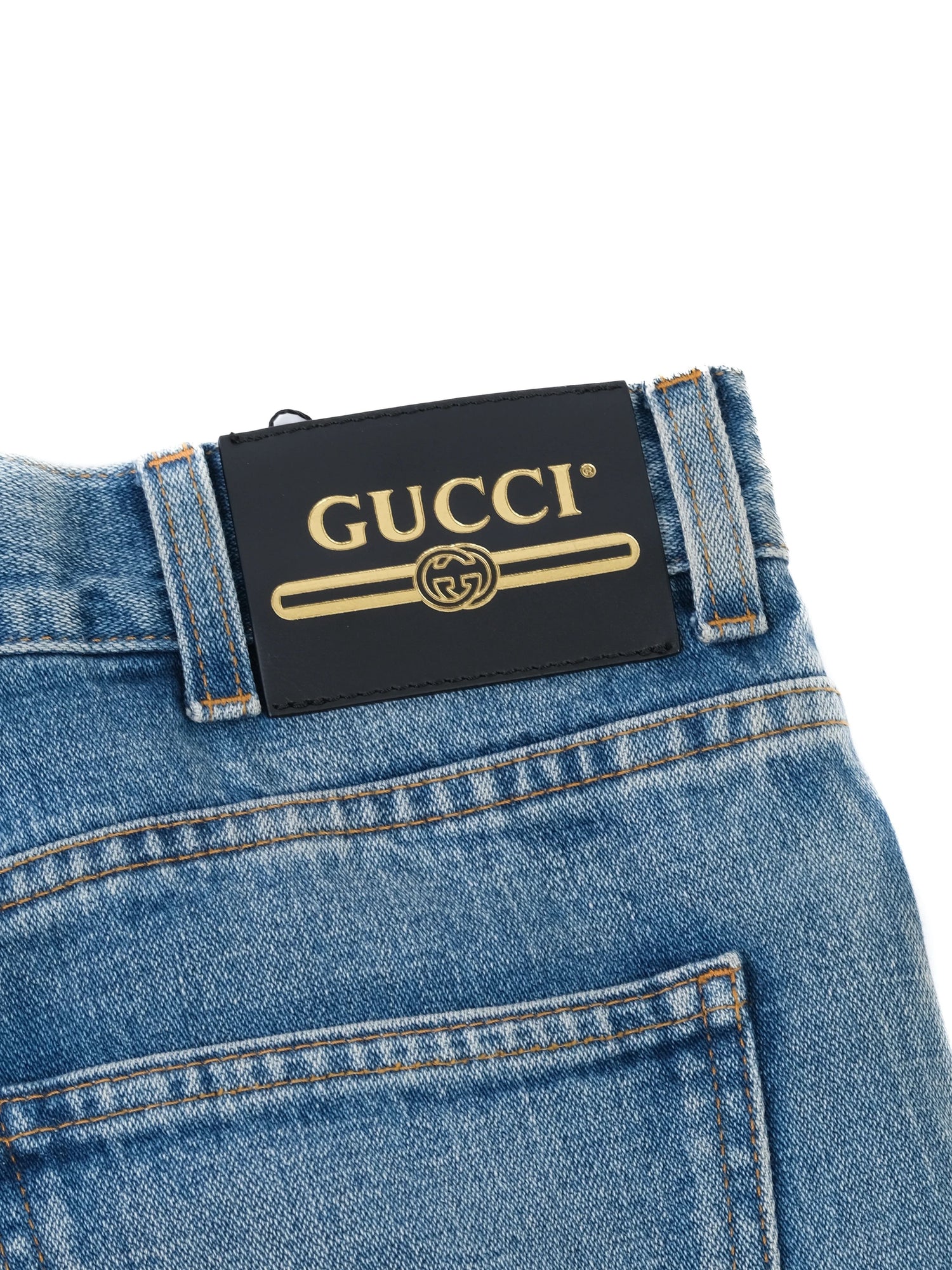 Excellent Gucci Blue Denim Shorts with Unique Pockets Size L