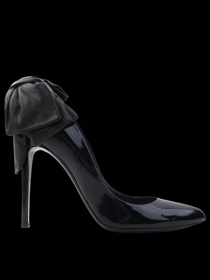 Perfect Ballin Black Leather High-Heeled Shoes Size 39 with Bow