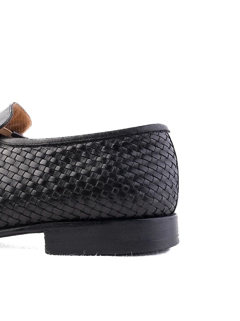 Excellent Bally Black Woven Leather Loafers Size 39 for Men