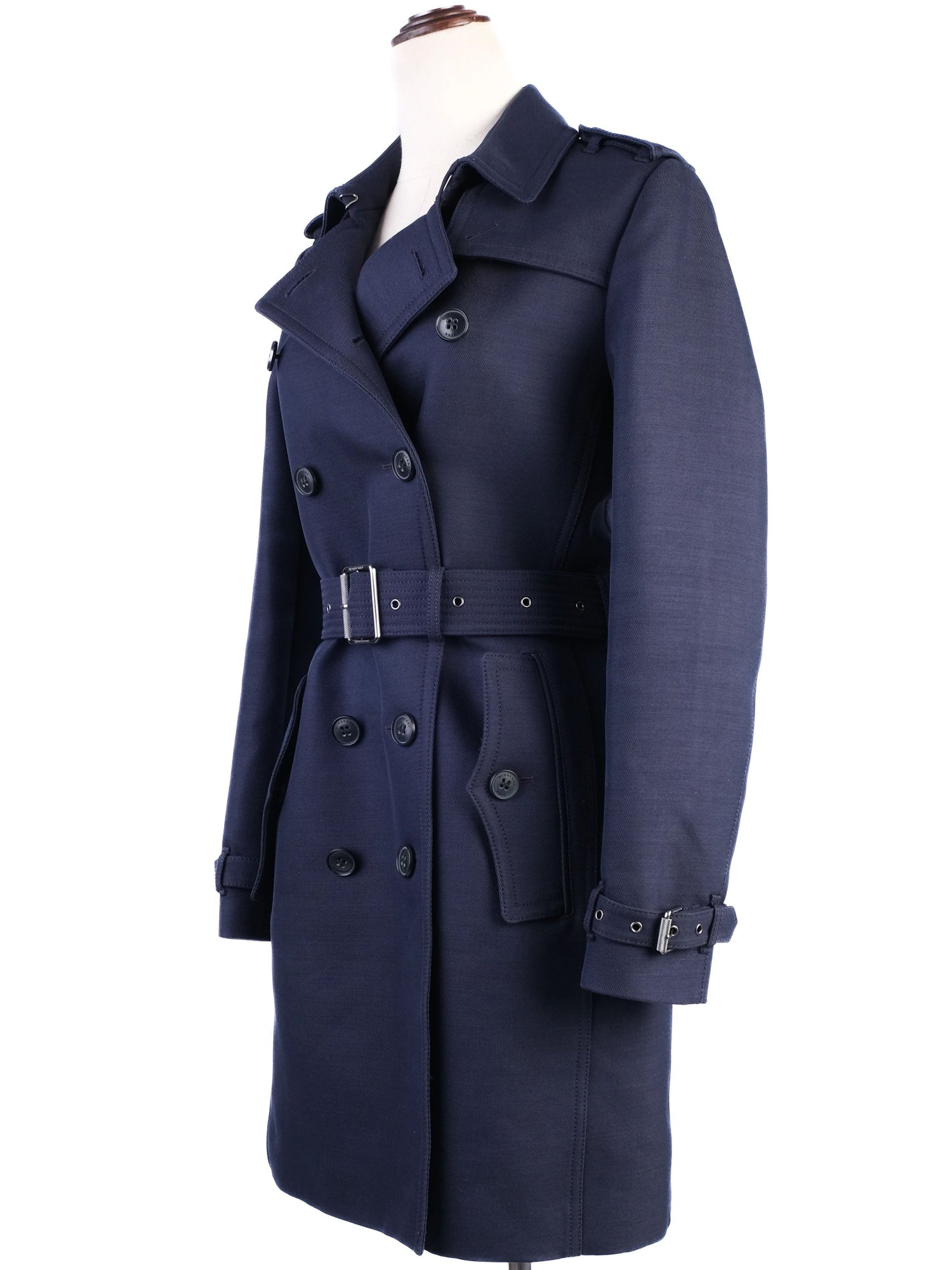 Burberry Blue Wool Trench Coat Women&