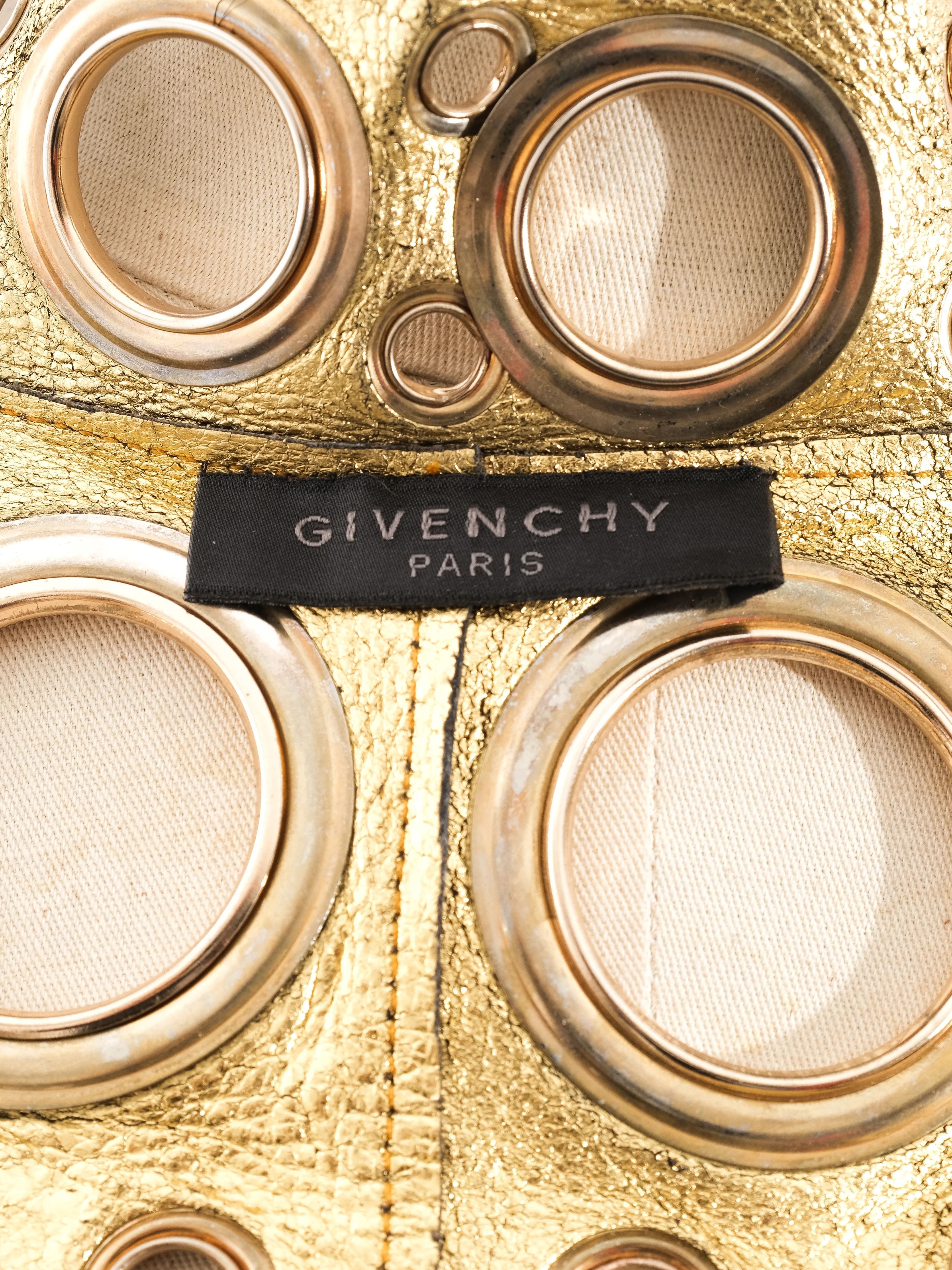 Excellent Givenchy Black Leather Jacket Size S with Gold Accents