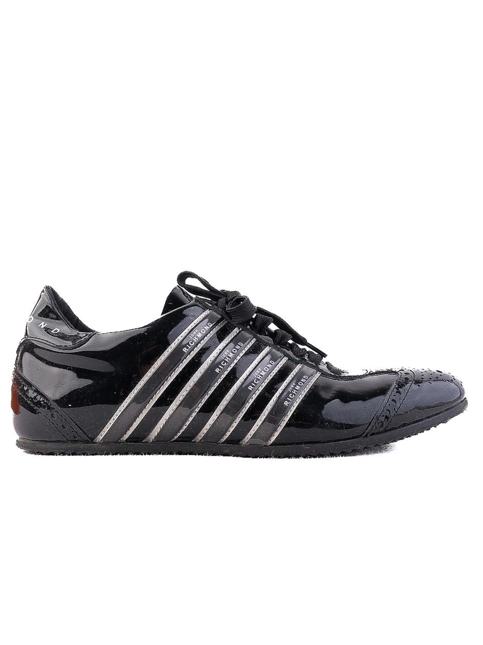 Excellent Richmond Black Leather Sneakers with Silver Stripes