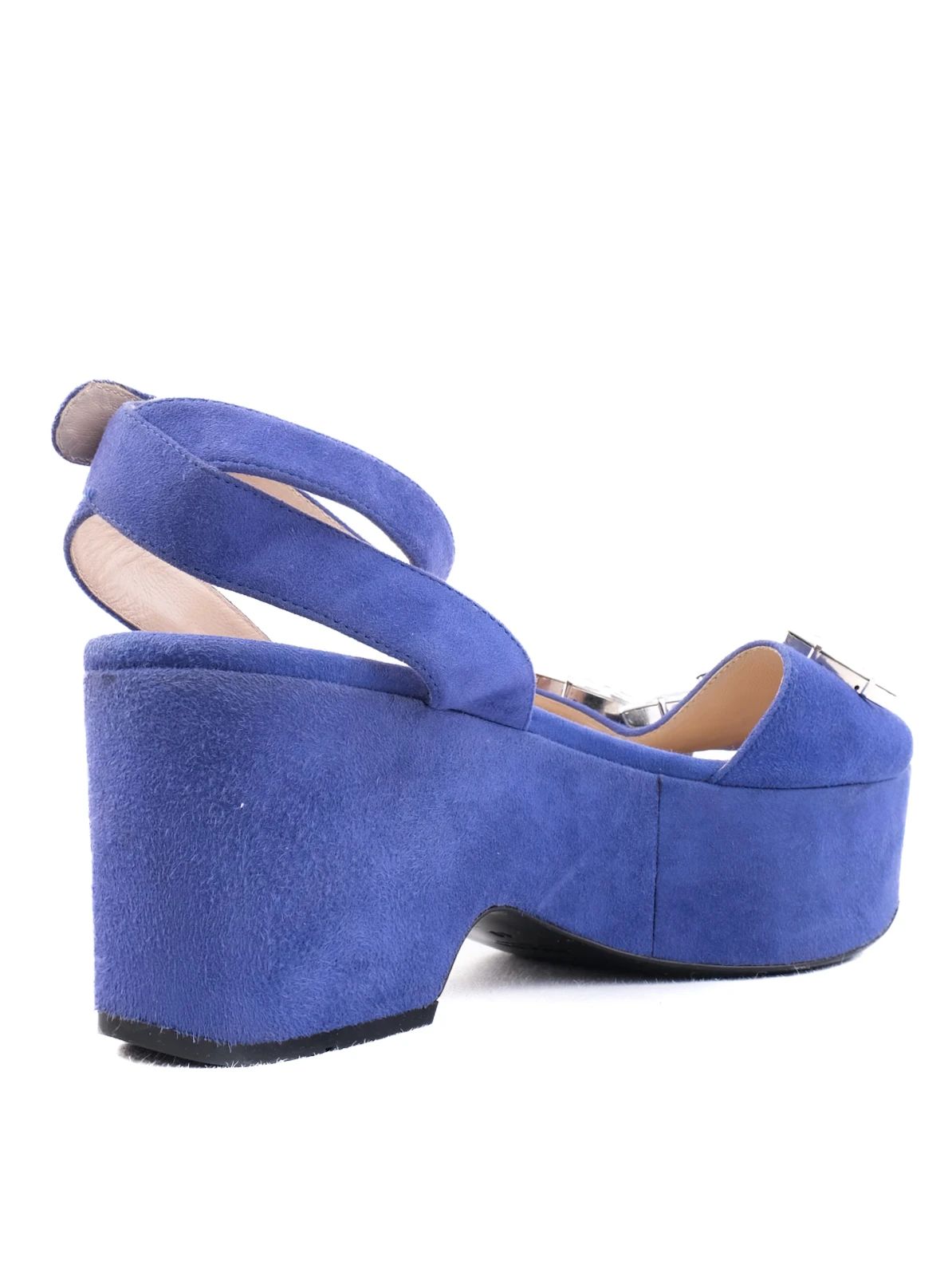 Excellent Prada Blue Platform Sandals Suede Size 40 with Buckle