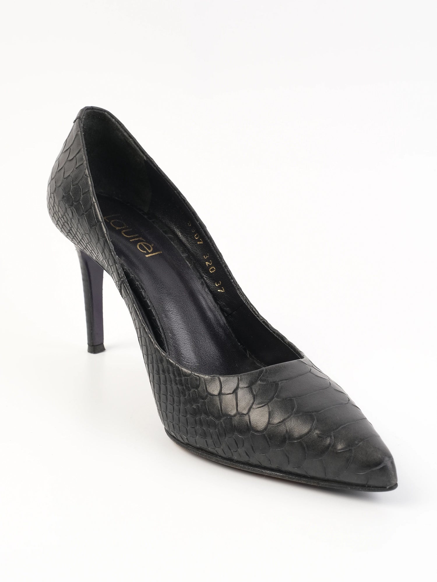 Excellent Laurel Black Leather High-Heeled Shoes Size 37