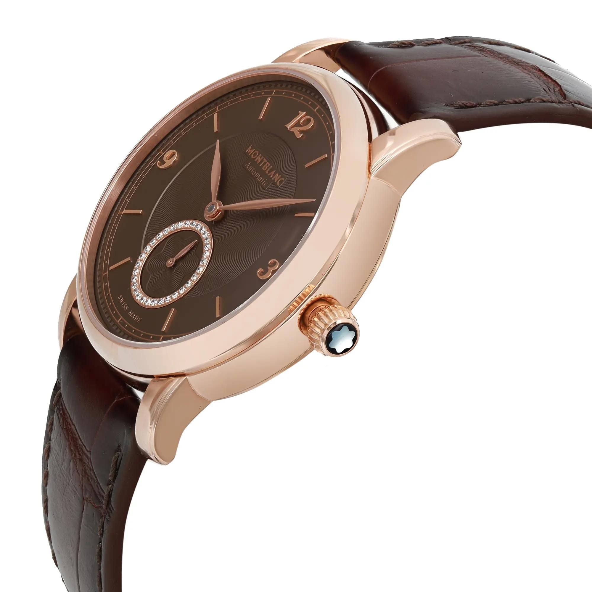 Montblanc Star Legacy 36mm 18K Rose Gold Brown Diamond Dial Watch MB118519