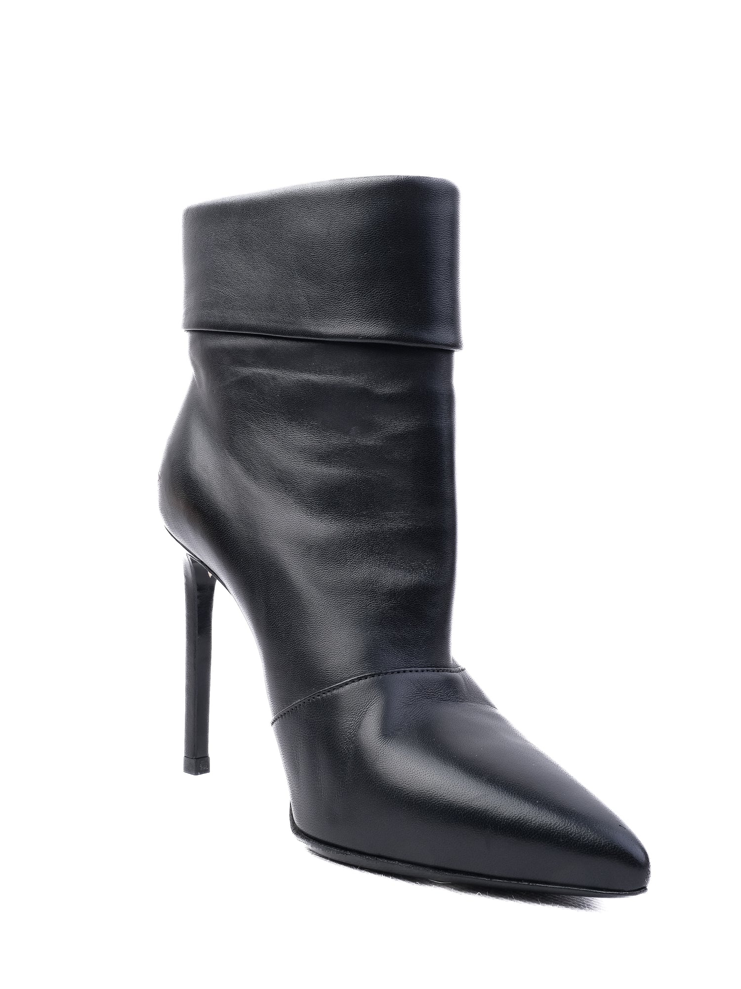 NEW Saint Laurent Black Leather High-Heeled Ankle Boots Size 35