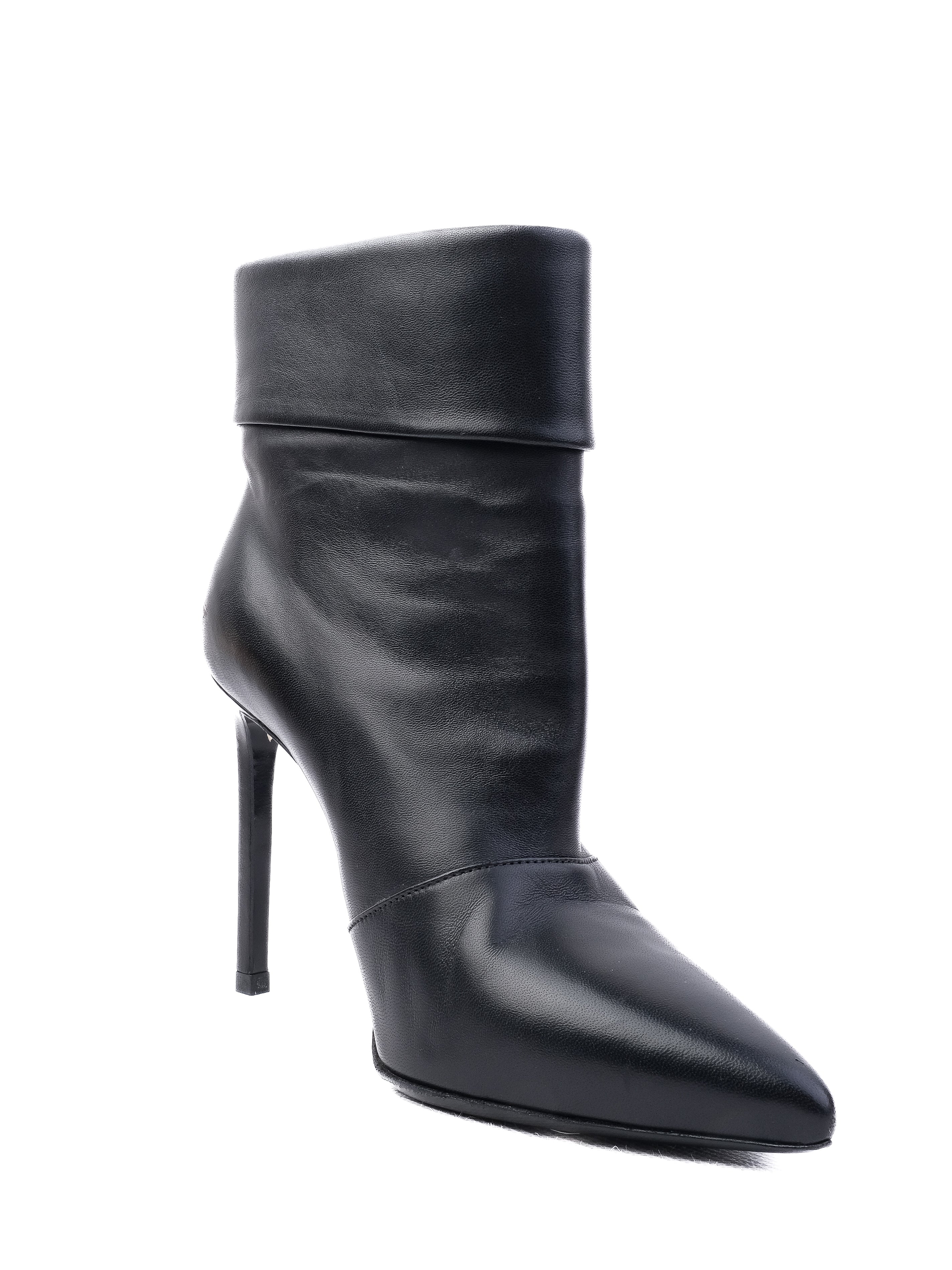 NEW Saint Laurent Black Leather High-Heeled Ankle Boots Size 35