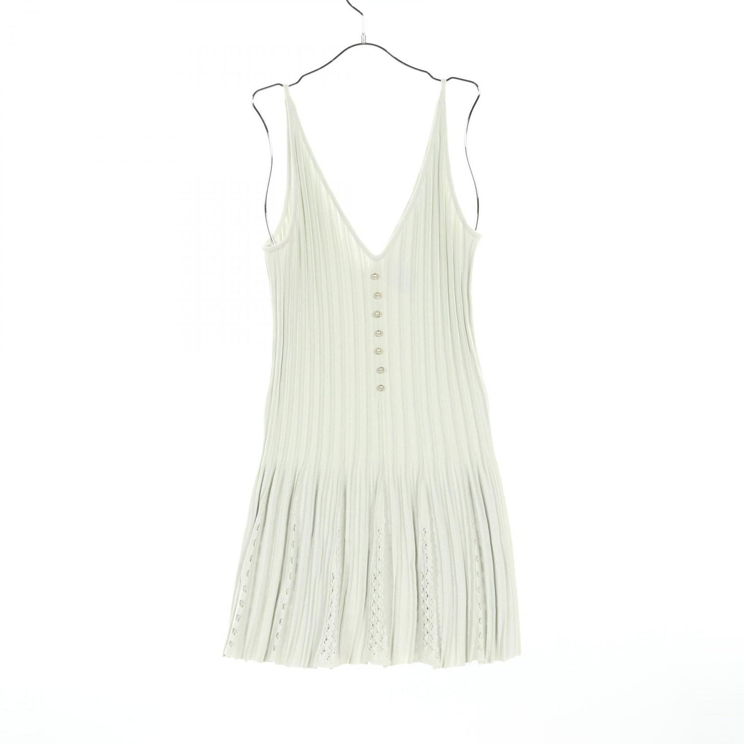 Chanel Coco Mark Pearl Button Dress P 43879k 04503 Cotton Rayon Green
