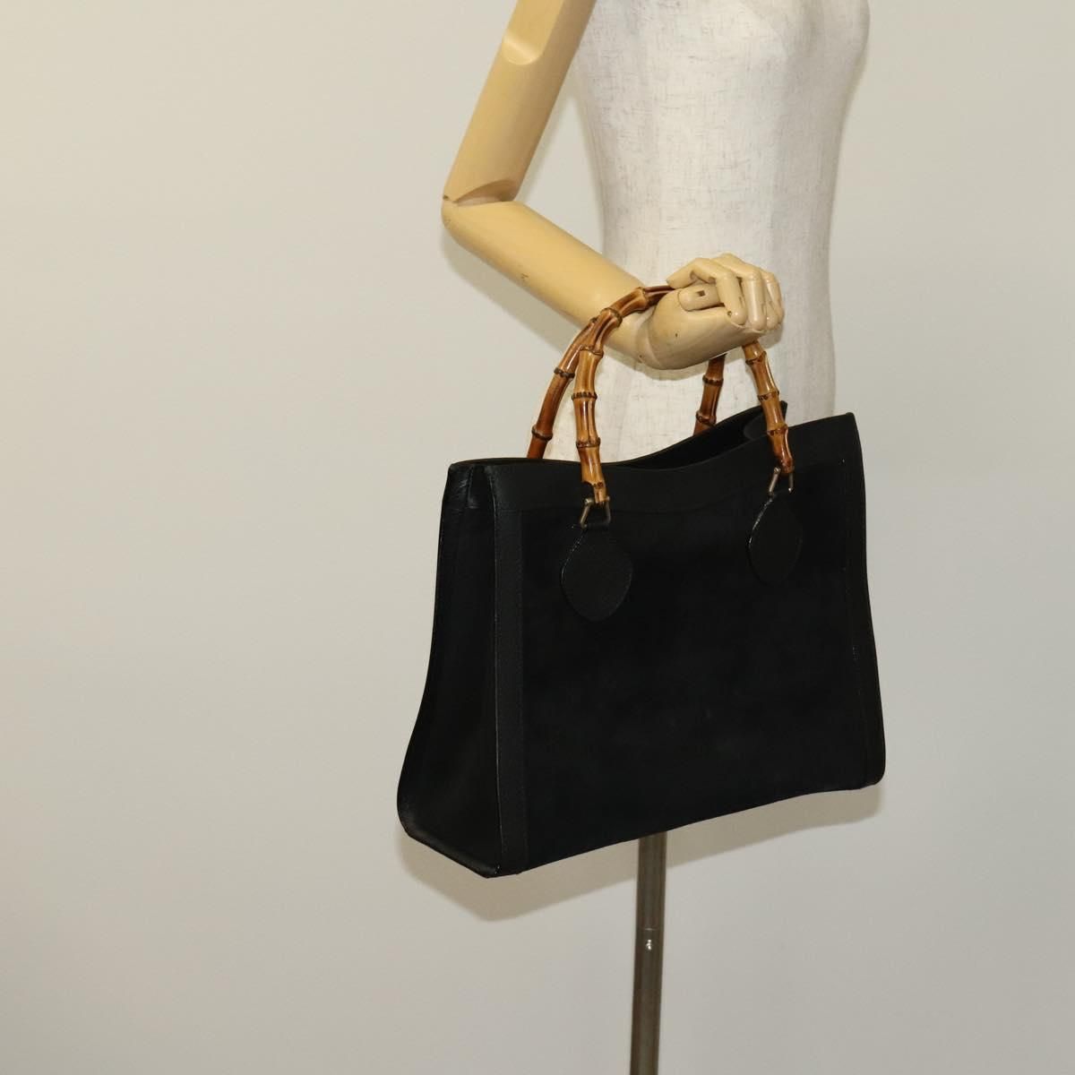 Gucci Bamboo Hand Bag Suede Black Gold 02 123 0260 Auth