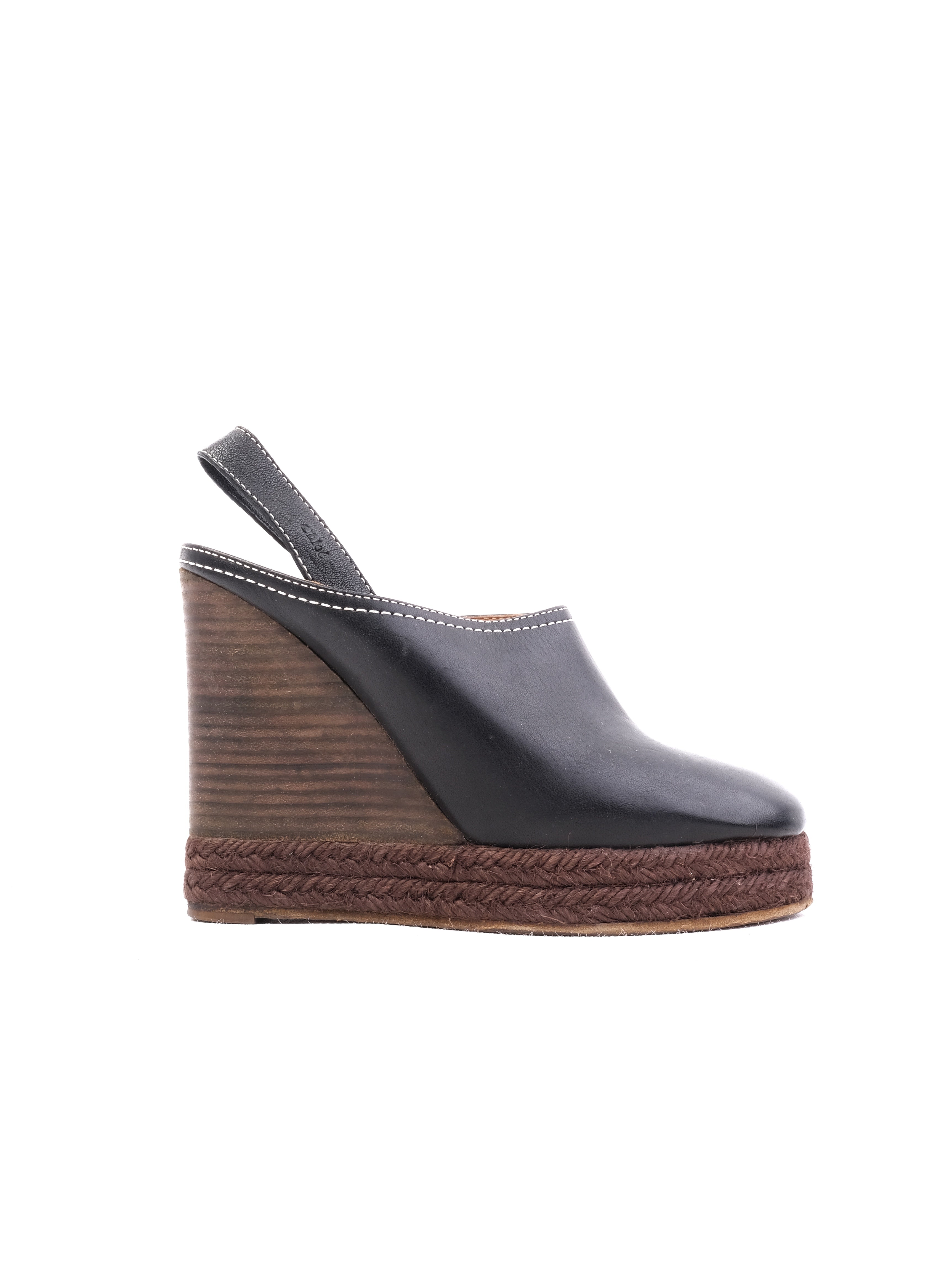 Chloe Black Leather Wedge Shoes Size 35 with Espadrille Sole