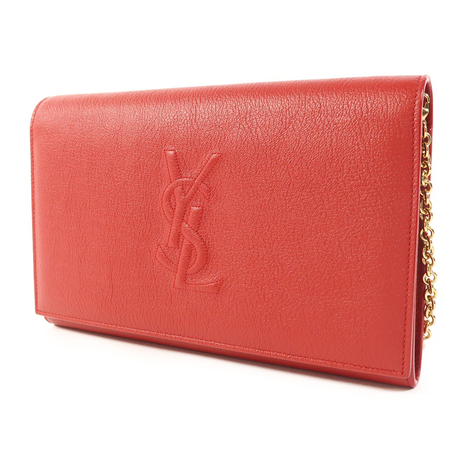 Saint Laurent Cowhide Leather Belle De Jour Wallet On Chain Golden Cross Shoulder Back Bag Red Calfsk