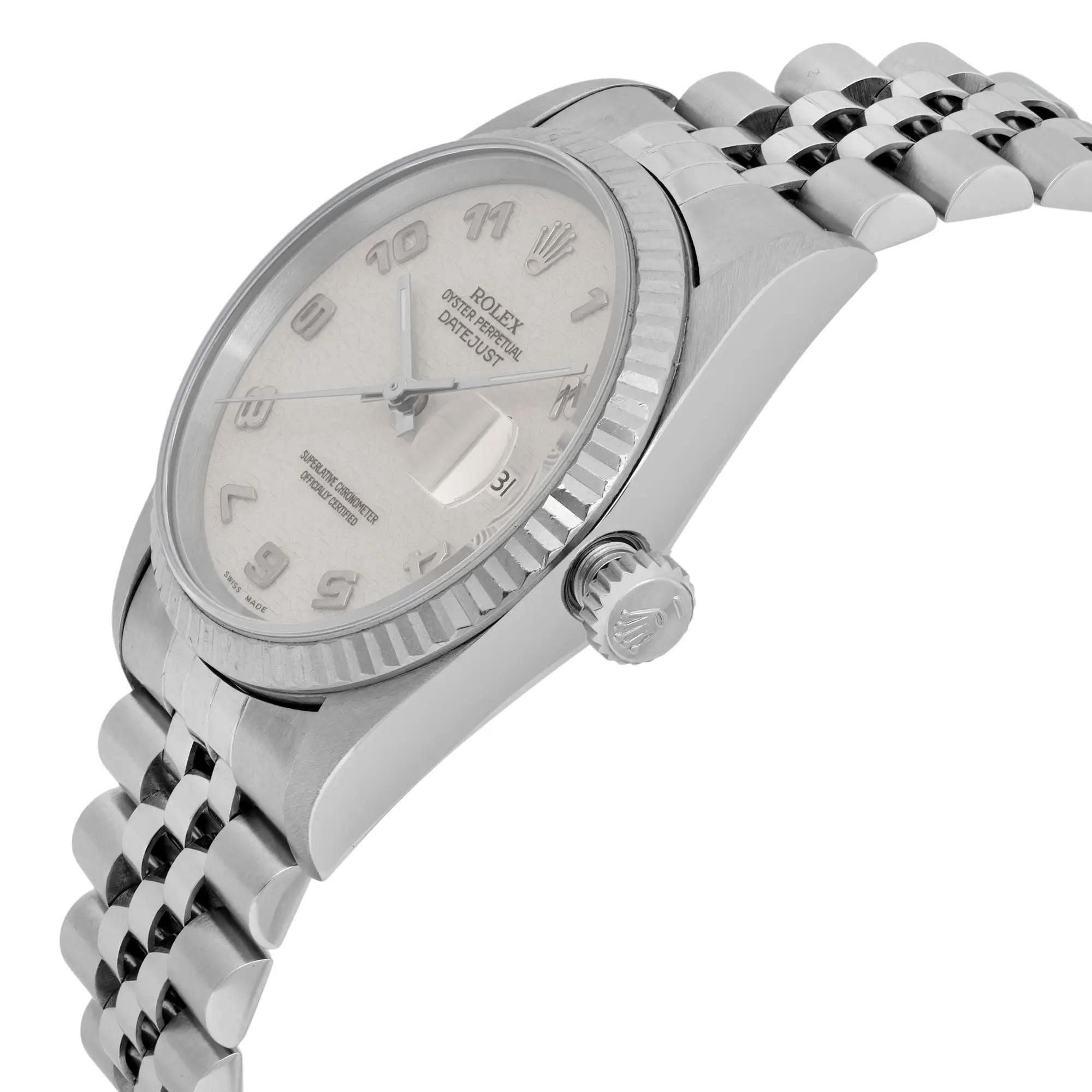 Rolex Datejust 18K White Gold Steel Cream Jubilee Dial Watch 16234