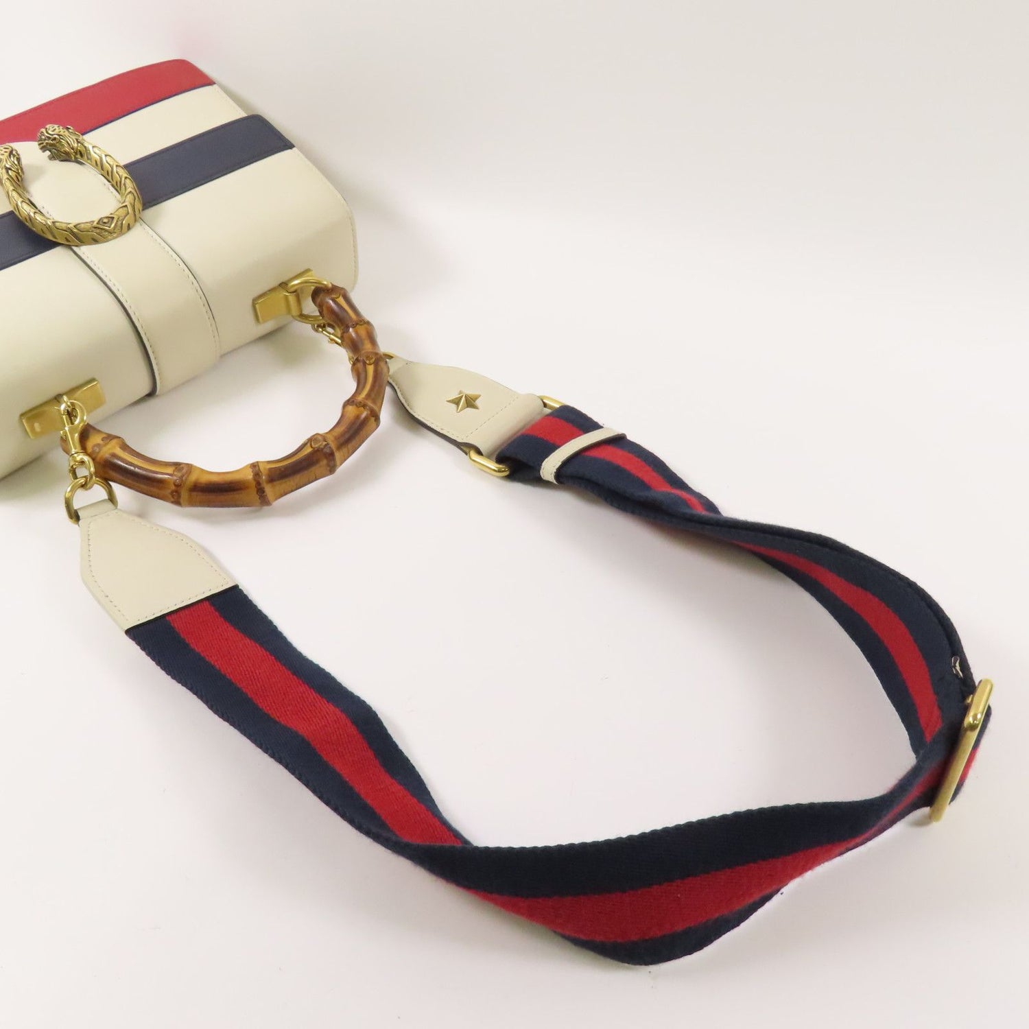Gucci Cowhide Leather Dionysus Bamboo Gold Hand-turn Shoulder And Back Bags Rice Color/indigo/red 2way Shoulder Bag Beig