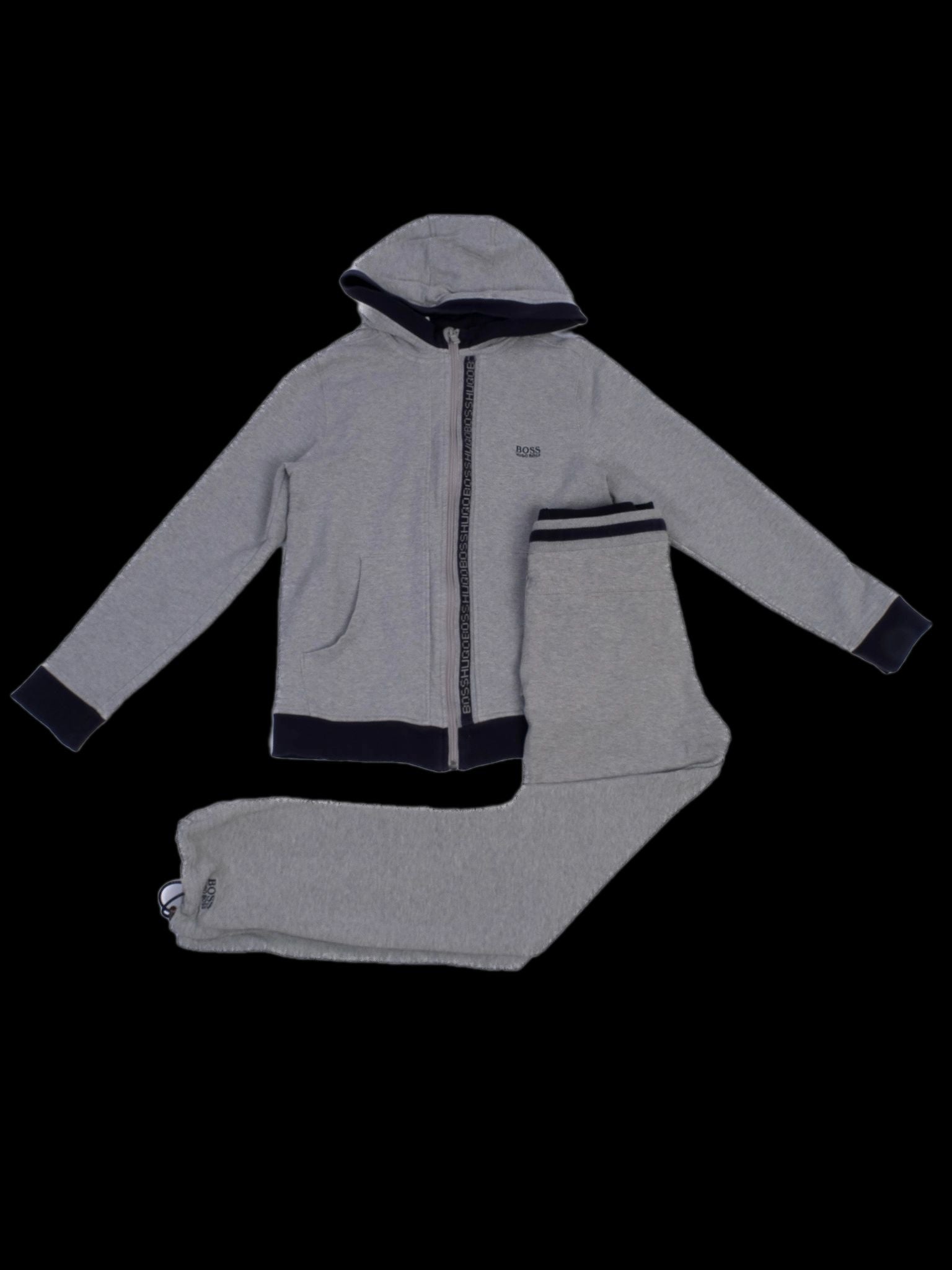 Excellent Hugo Boss Gray Cotton Hoodie & Jogger Set Size 12 for Kids