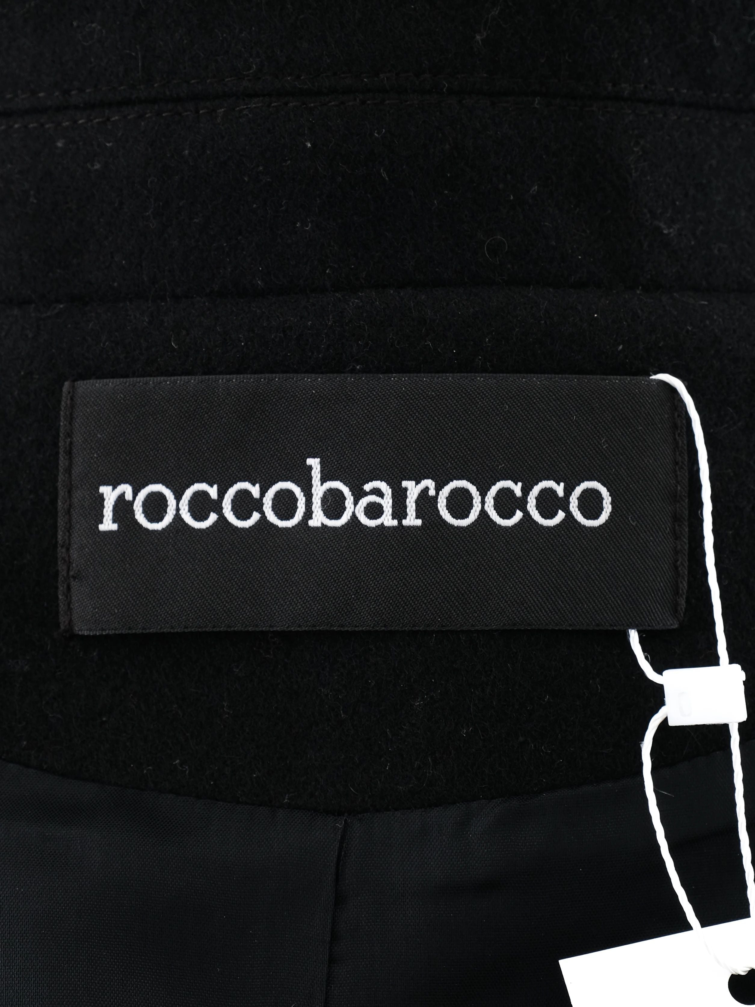 Excellent Roccobarocco Black Wool Double-Breasted Coat Size XL